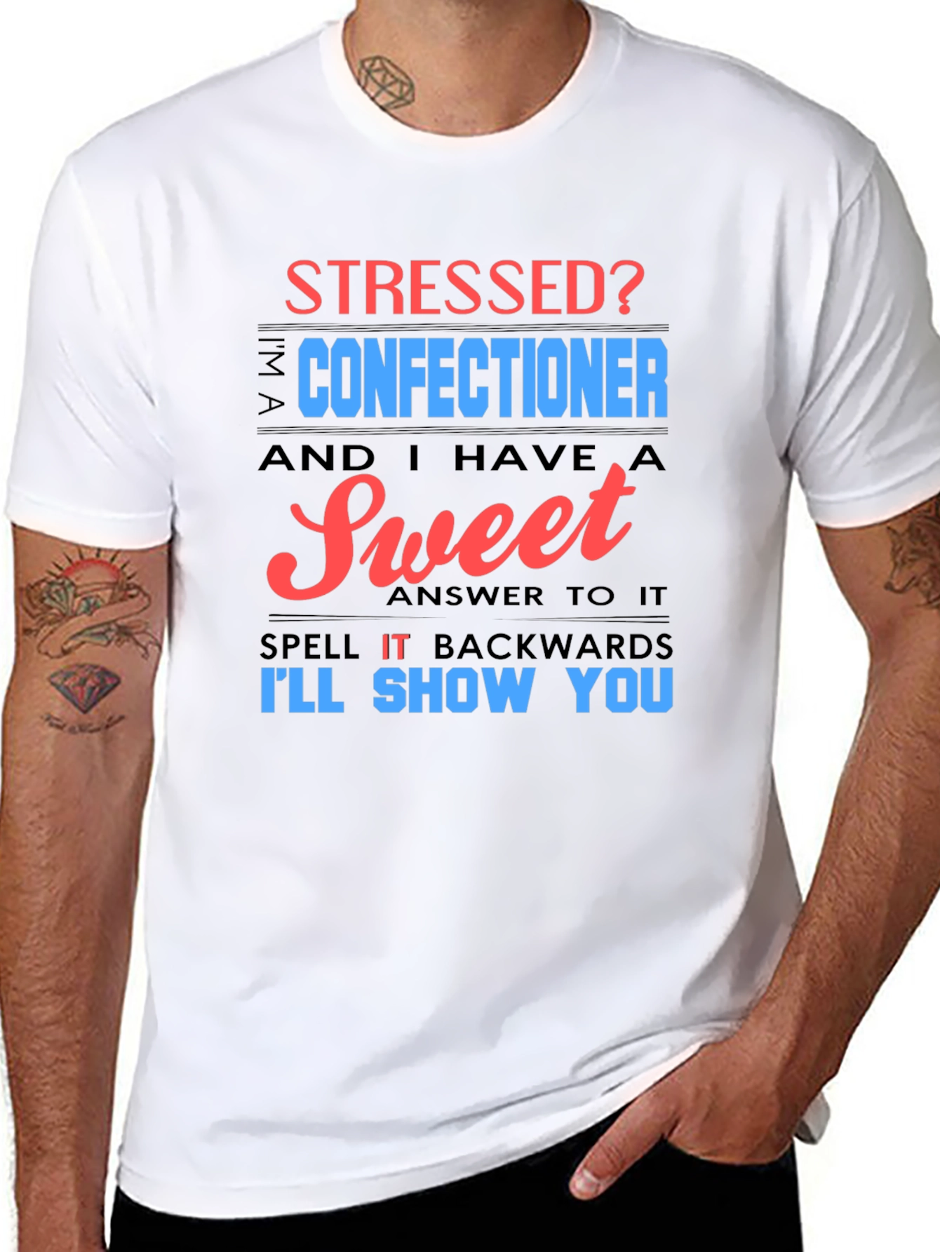 Black Stressed Confectioner T-Shirt - Sweet Answer Tee view 8