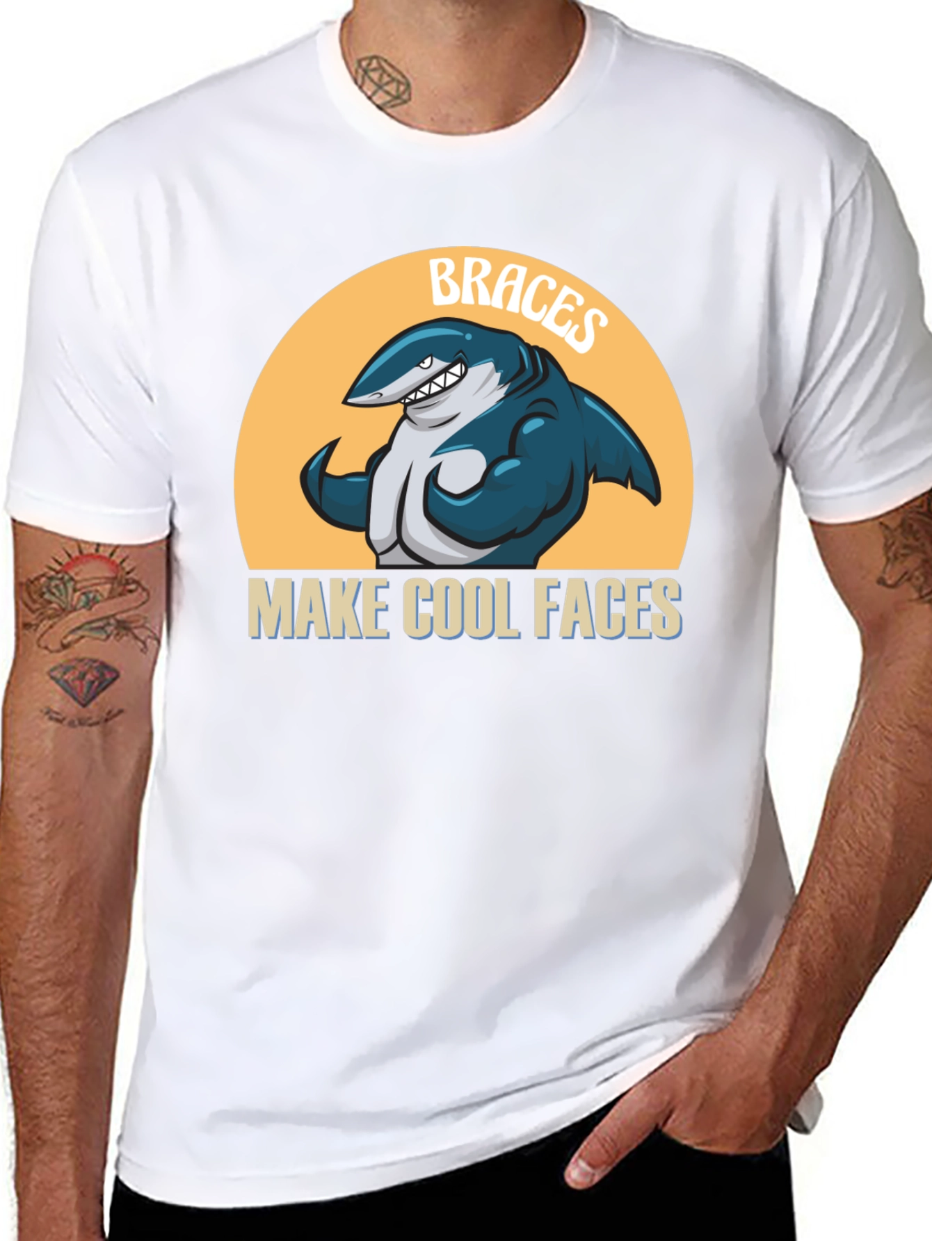 Black Braces Make Cool Faces T-Shirt Funny Shark Tee view 8