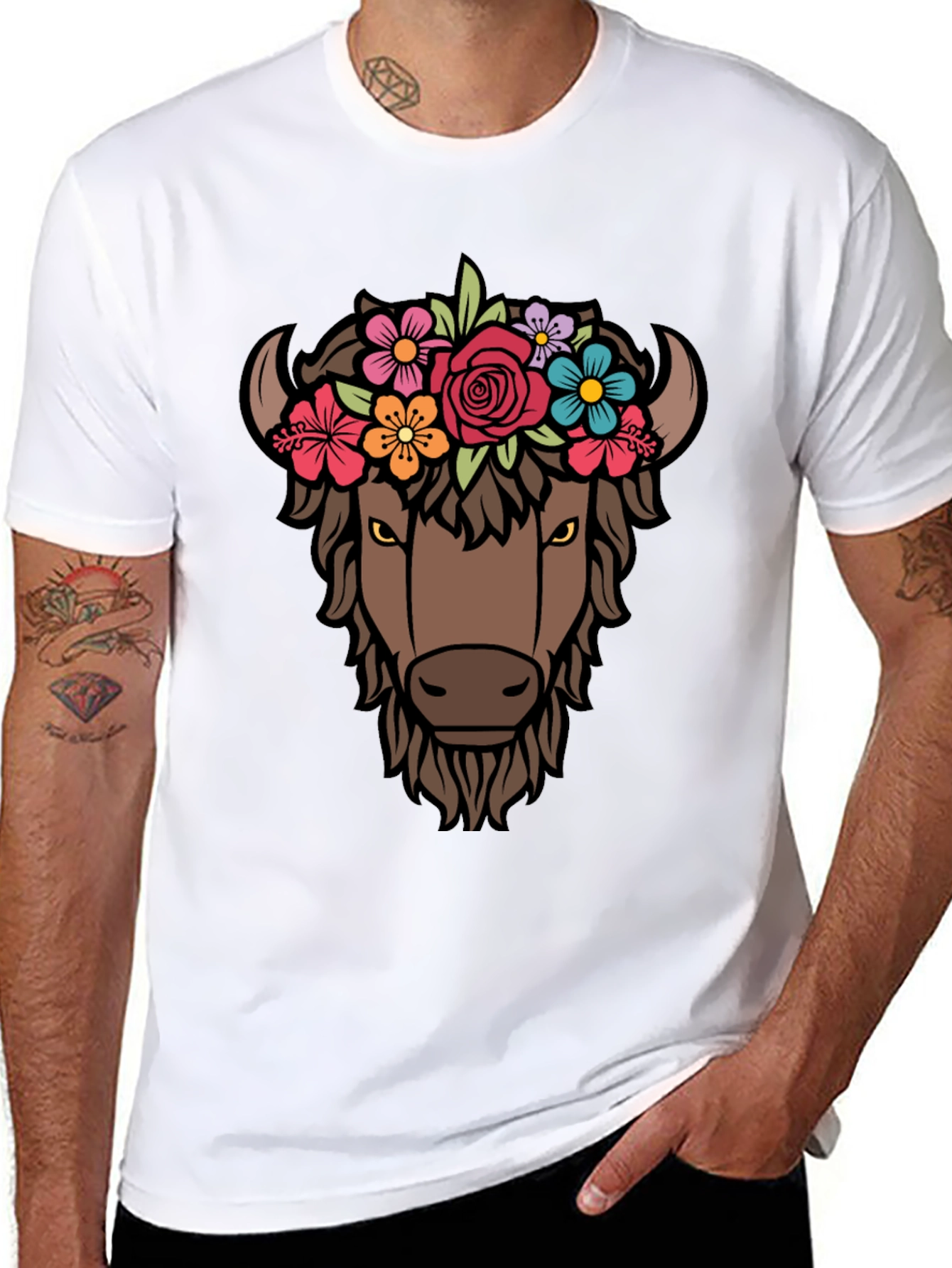 Black Floral Buffalo Graphic T-Shirt view 8