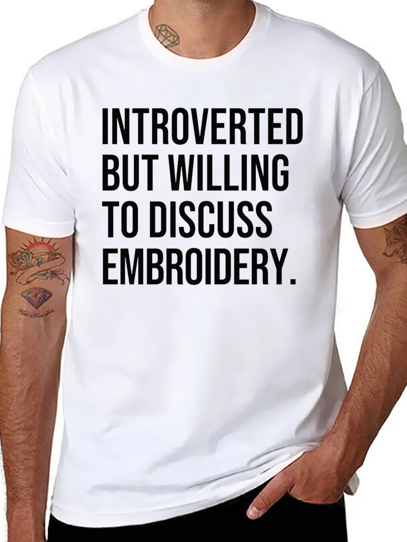 Black Introverted Embroidery Enthusiast T-Shirt view 8