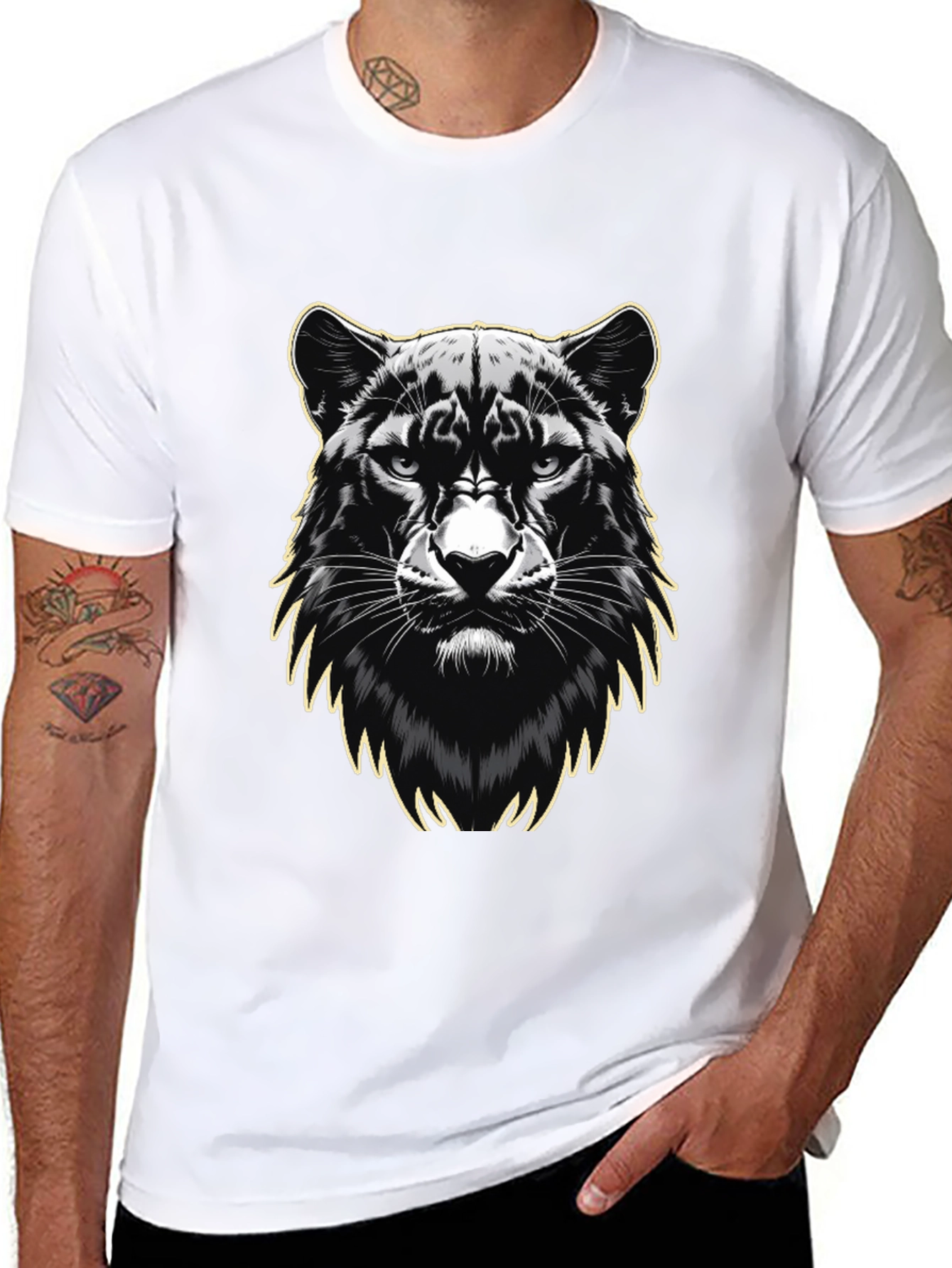 Black Black Panther Graphic Print Men's T-Shirt view 8