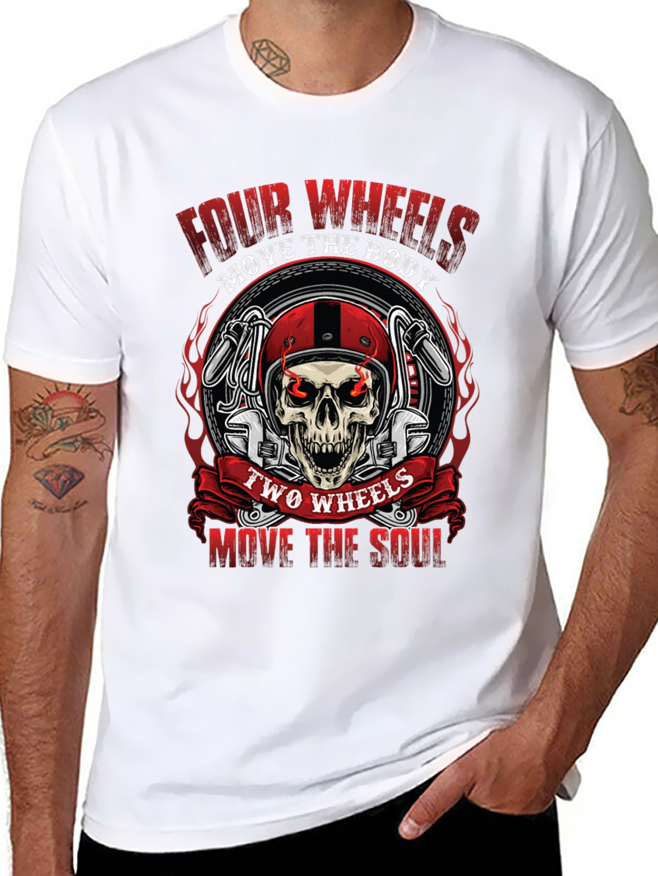 Black Motorcycle Skull Graphic Tee - Four Wheels, Two Wheels view 8