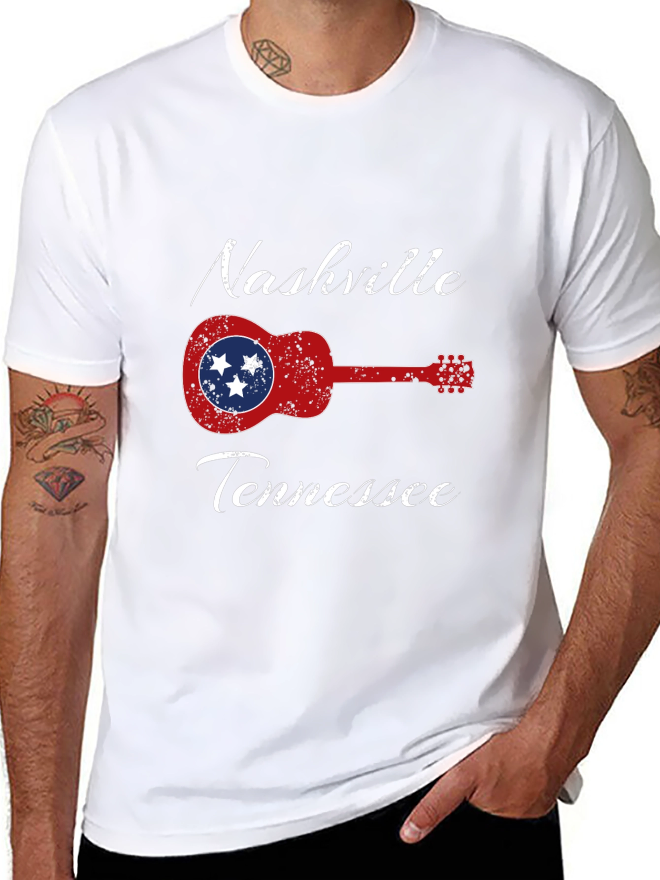 Black Nashville Tennessee Guitar T-Shirt view 8