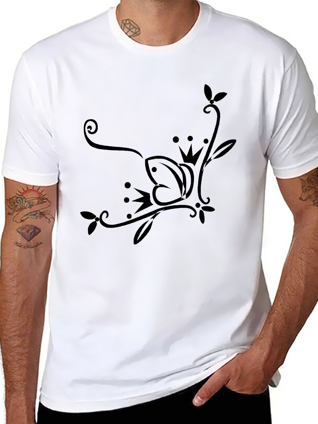 Black Elegant Crown Butterfly Black T-Shirt view 8