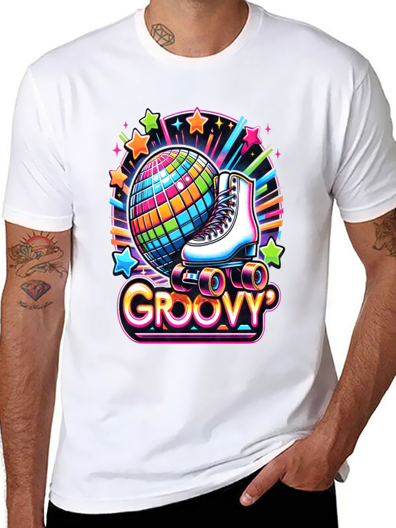 Black Groovy Roller Skate Disco Ball T-Shirt view 8