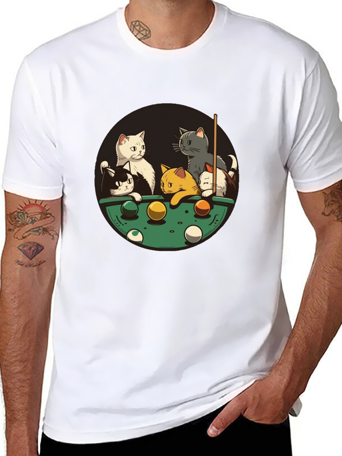 Black Cats Playing Pool Black T-Shirt view 8