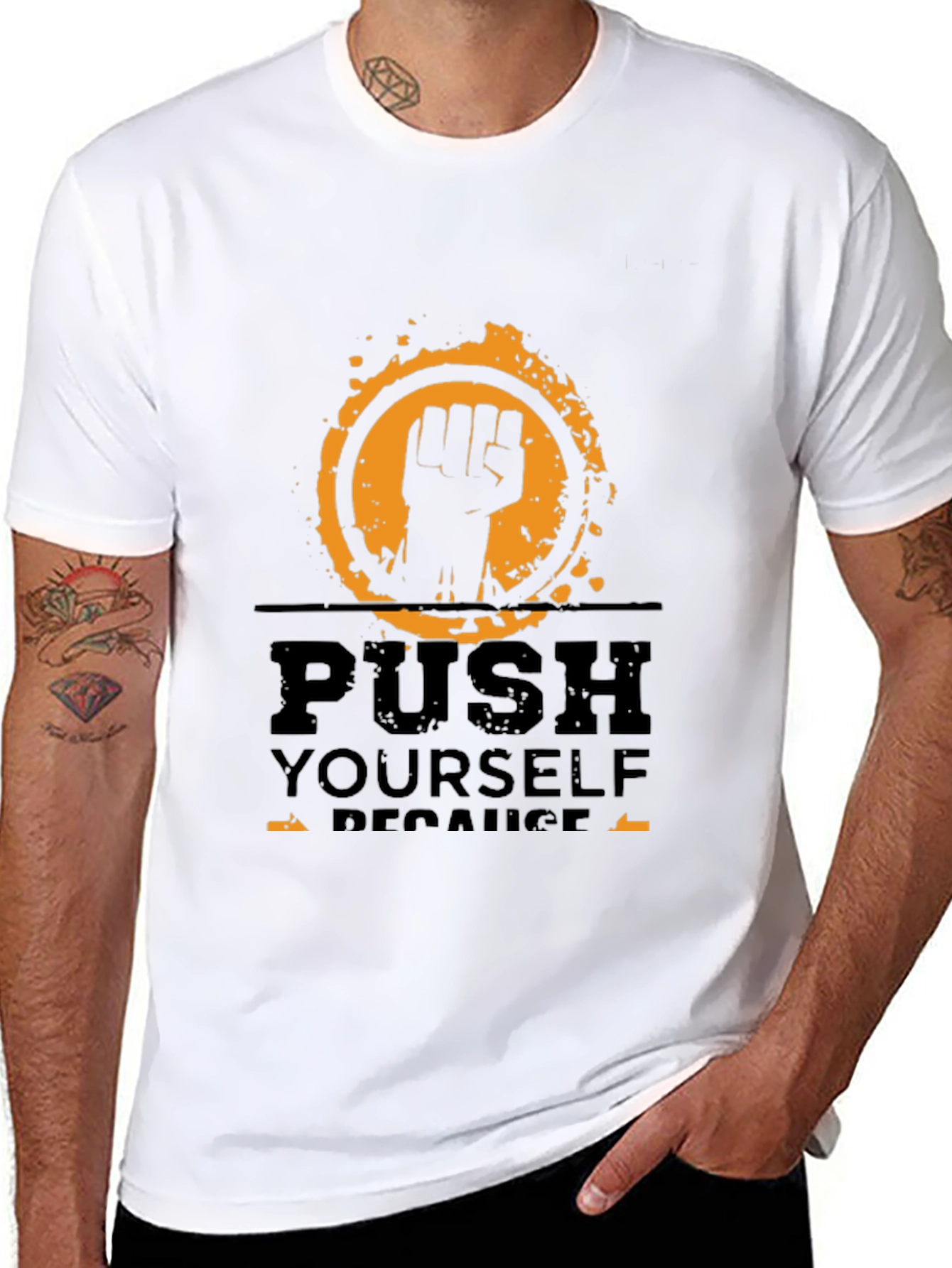 Black Motivational Push Yourself Black T-Shirt view 8