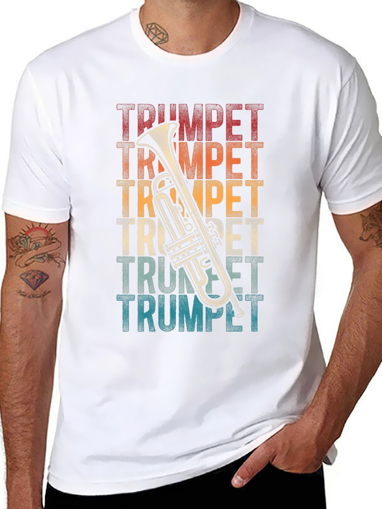 Black Retro Trumpet T-Shirt - Vintage Style Musical Tee view 8