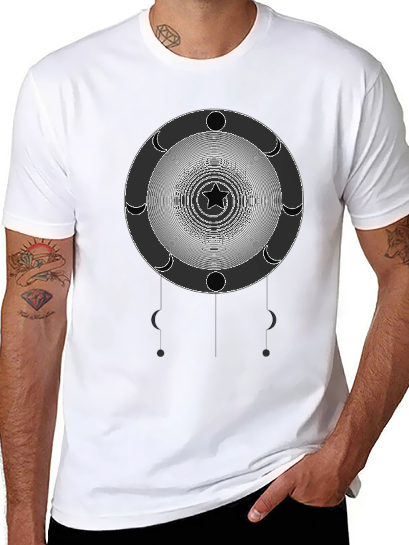 Black Mystic Moon Star Graphic Black T-Shirt view 8