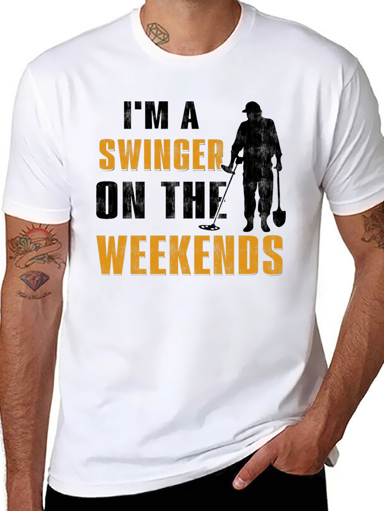 Black Funny Metal Detecting T-Shirt: I'm A Swinger On The Weekends view 8