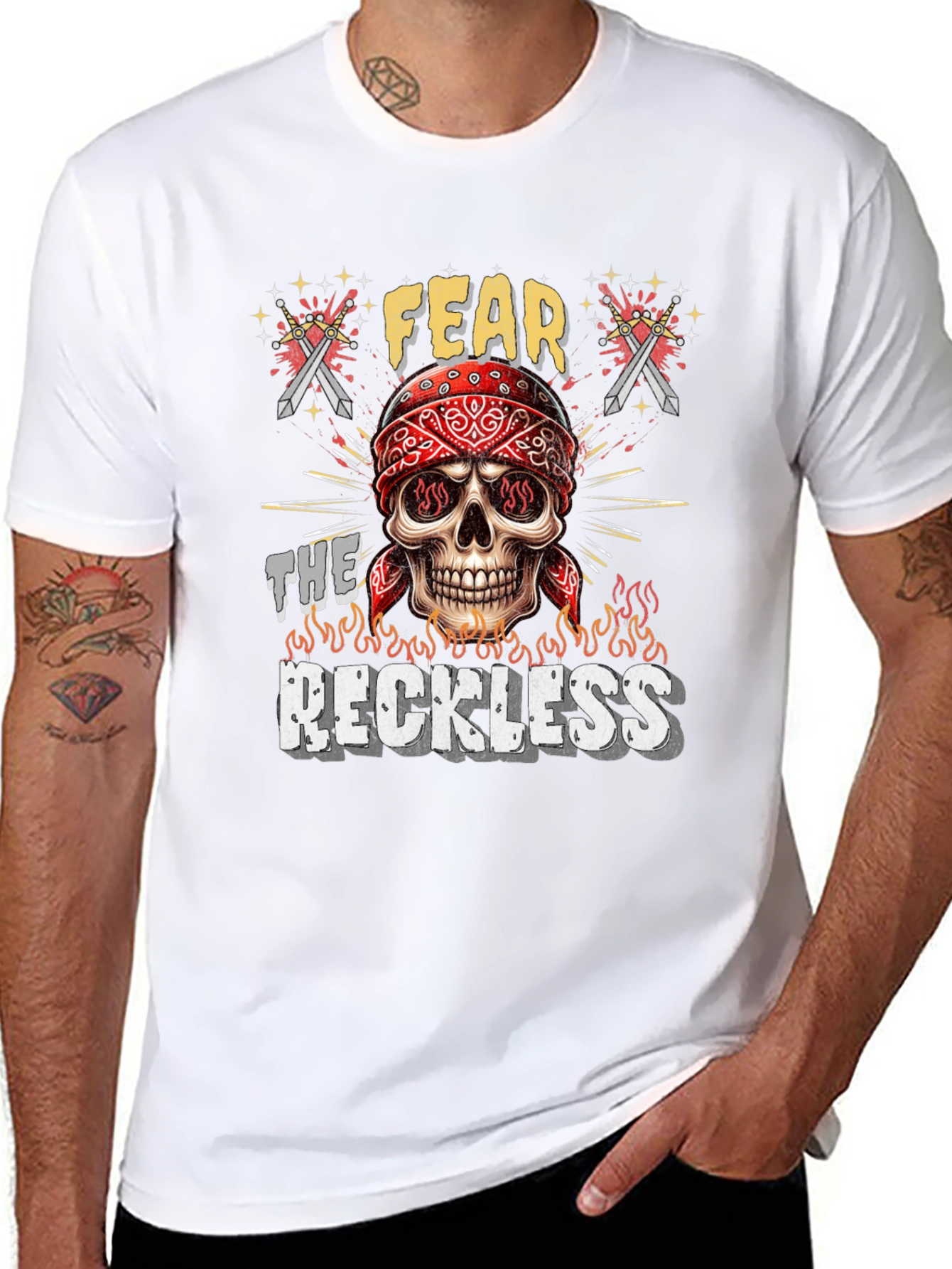Black Fear the Reckless Skull Graphic Tee - Black Cotton T-Shirt view 8