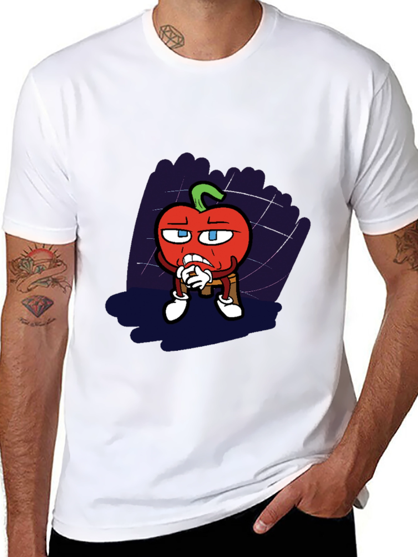 Black Cartoon Tomato Graphic Black T-Shirt view 8
