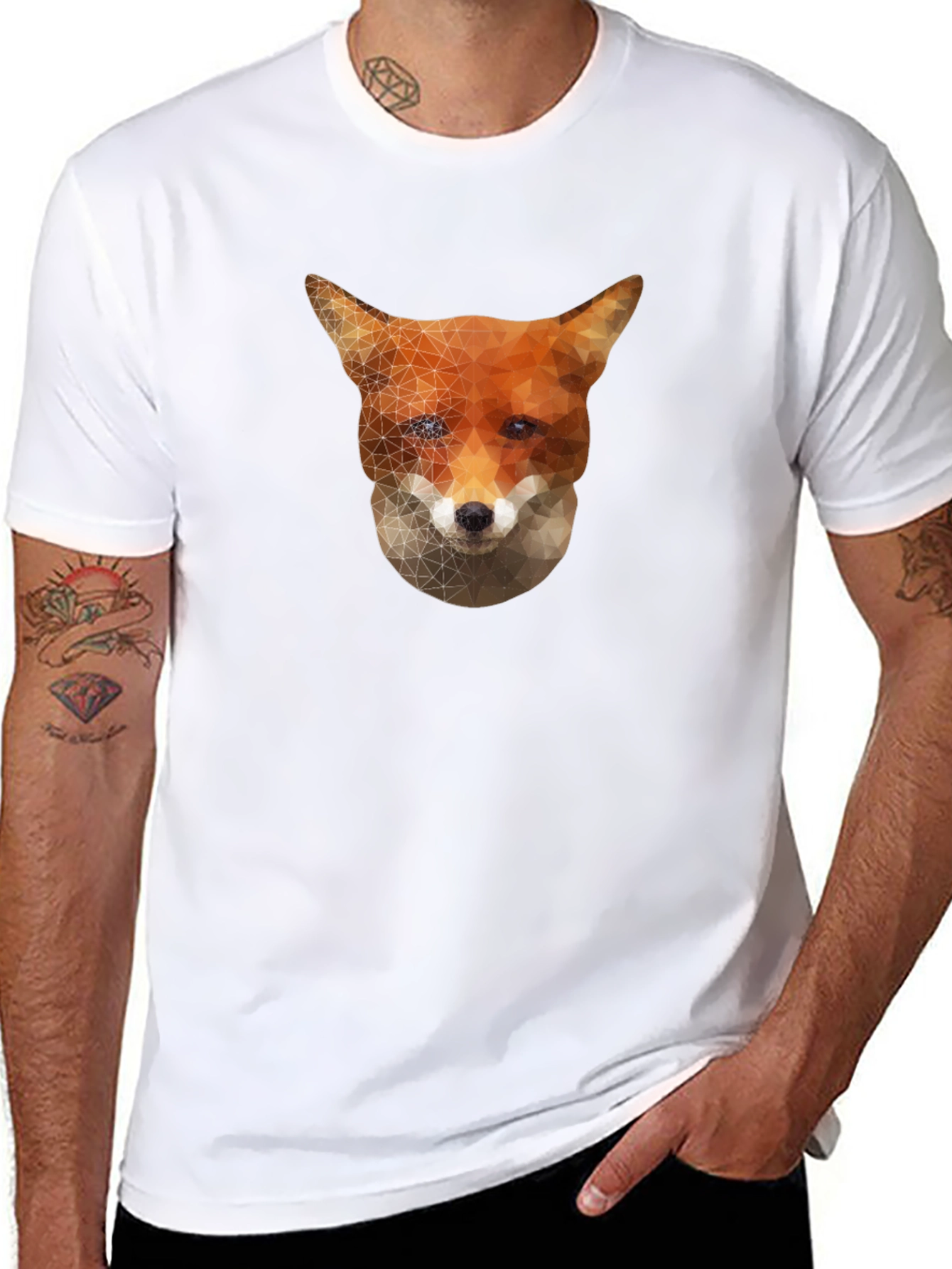 Black Geometric Fox Graphic Tee - Stylish Black T-Shirt view 8
