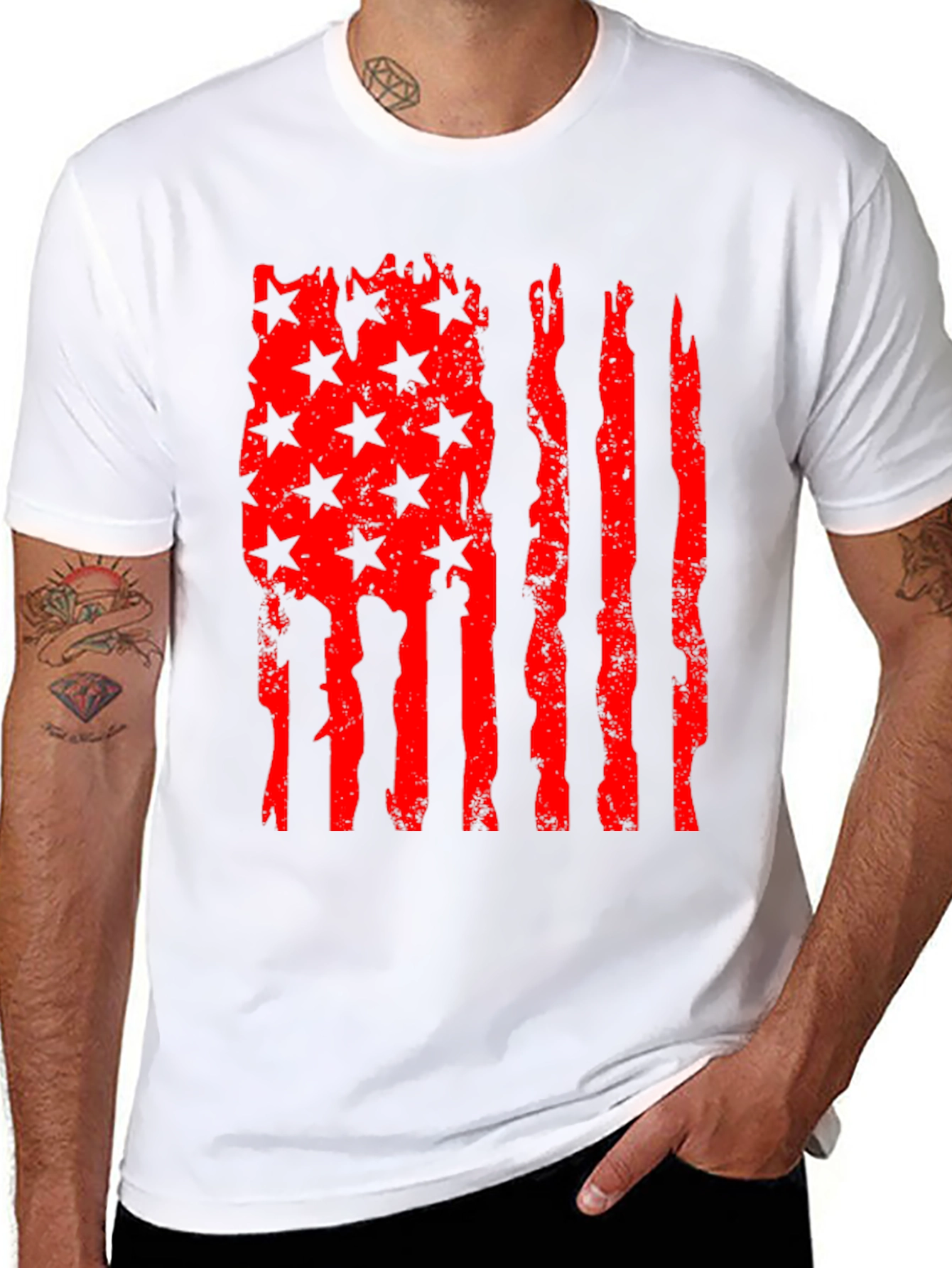 Black American Flag Distressed Graphic Tee view 8