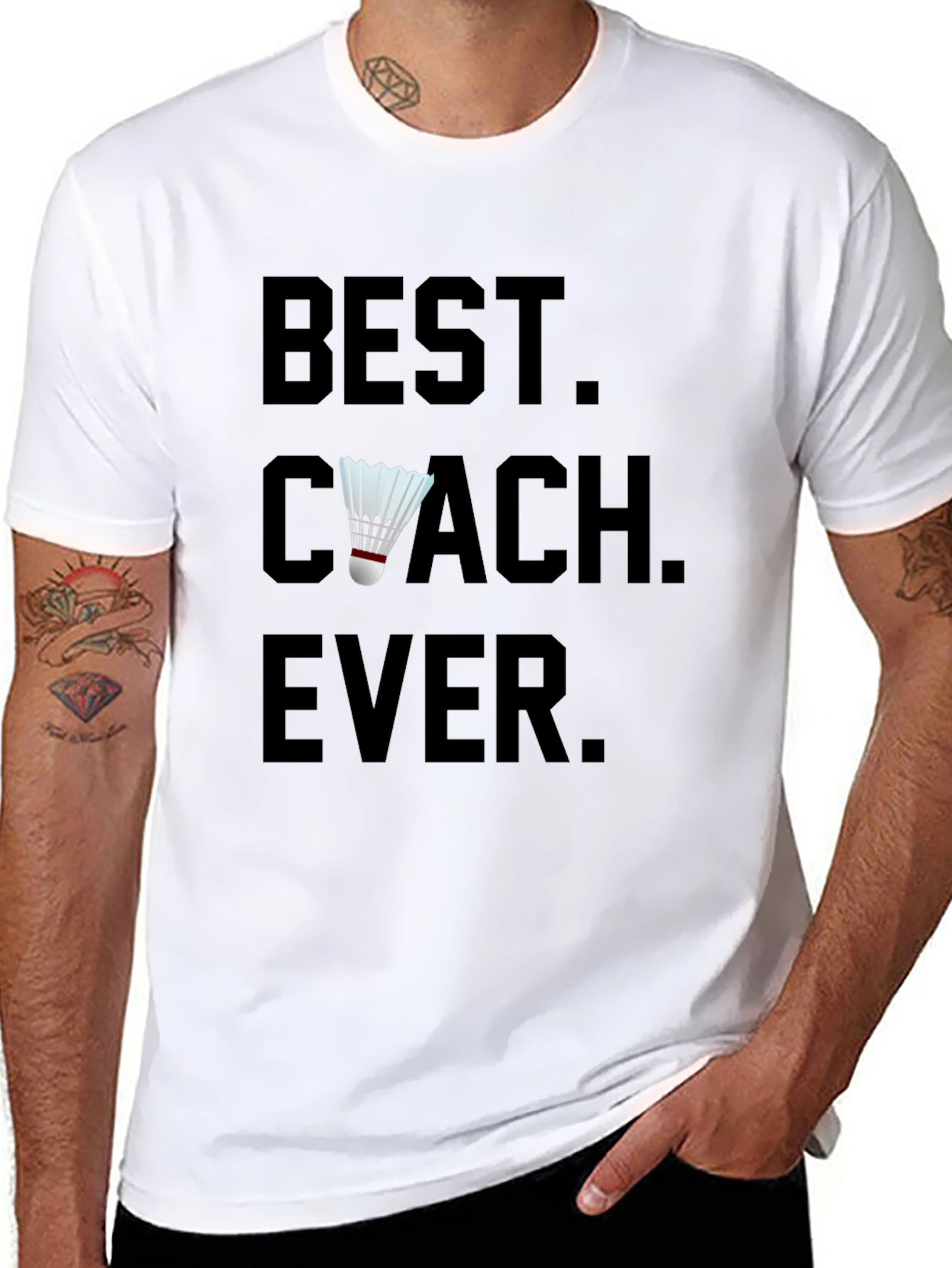 Black Best Coach Ever Shuttlecock T-Shirt view 8