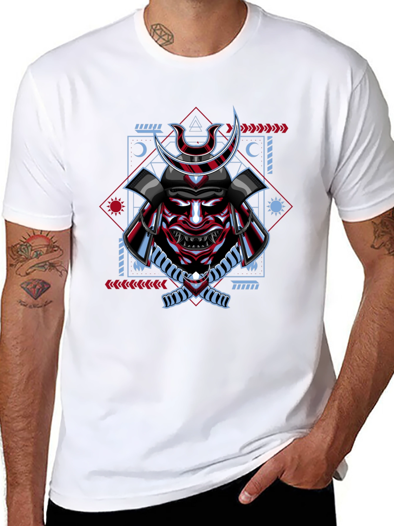 Black Samurai Mask Graphic Print T-Shirt - Black view 8