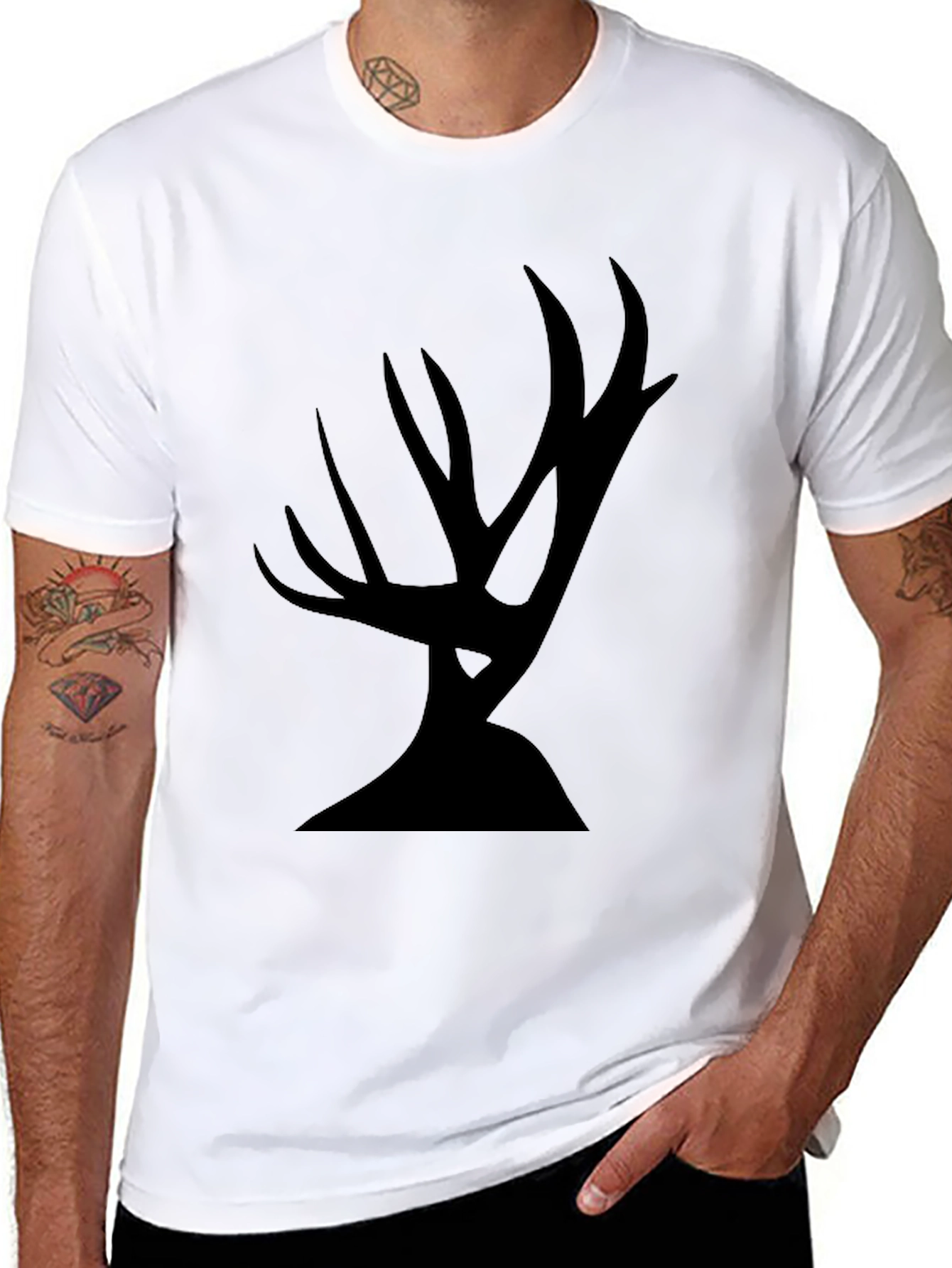 Black Abstract Antler Graphic Tee - Black Unisex view 8