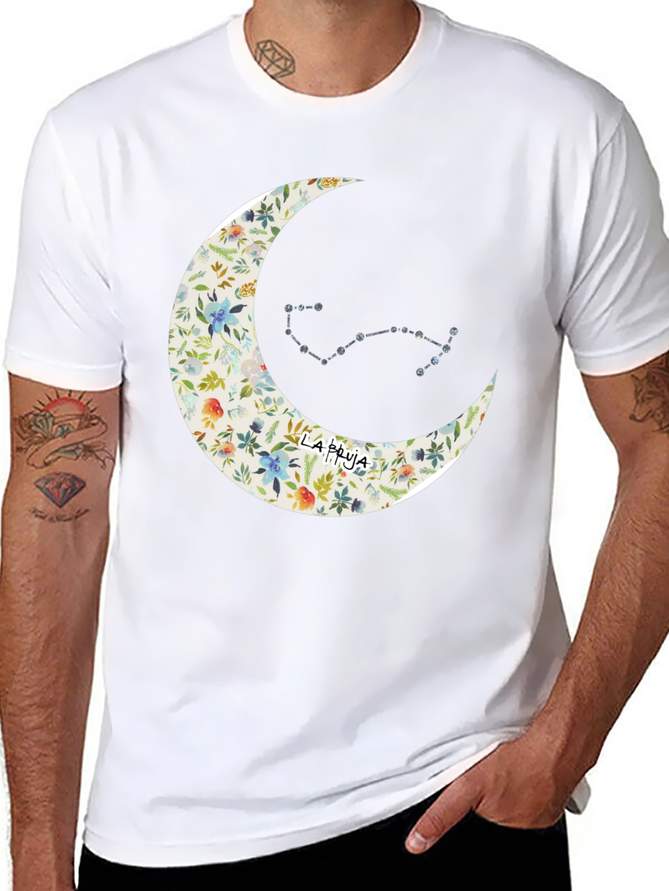 Black Floral Moon & Constellation Graphic Tee view 8