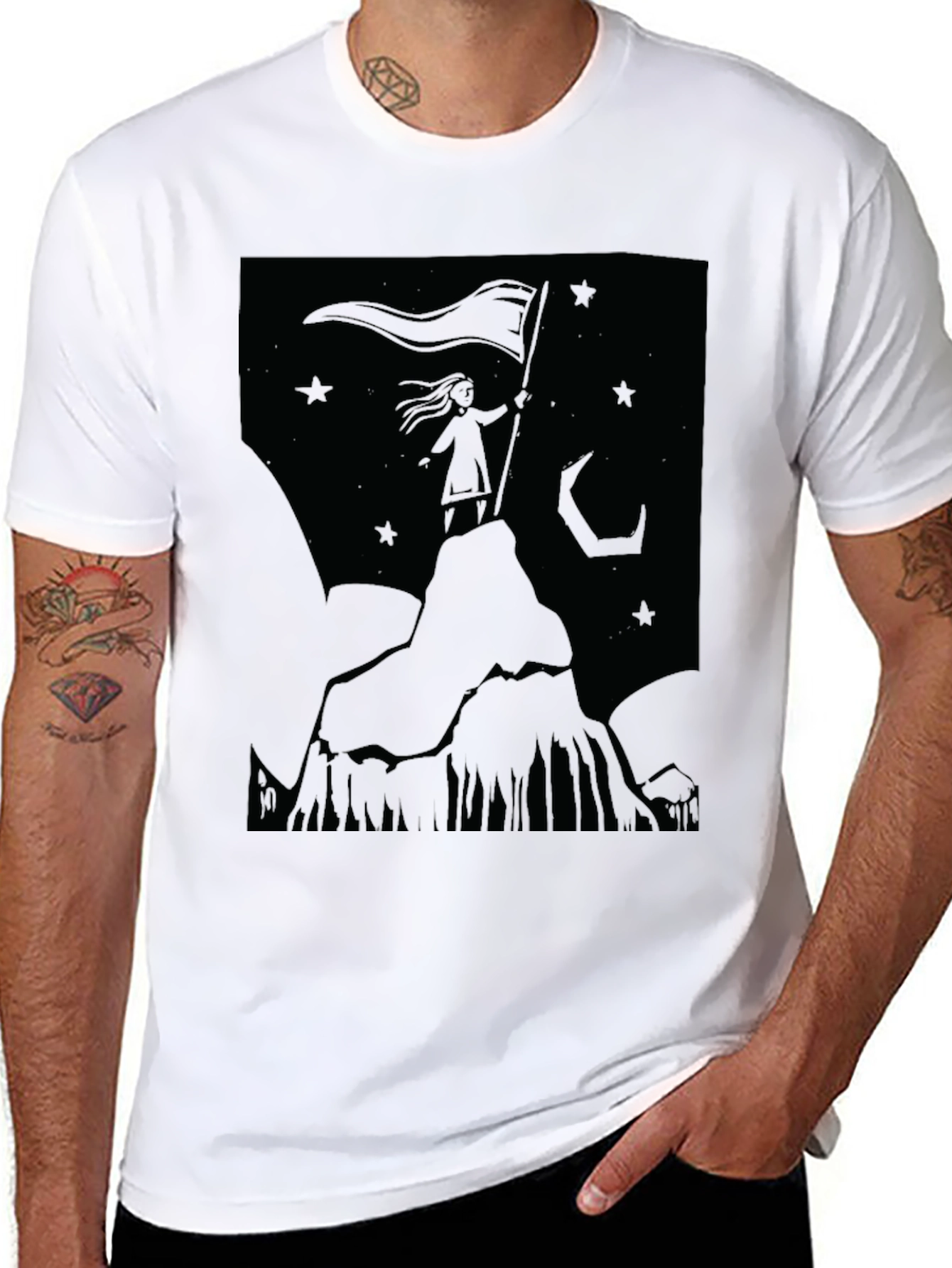 Black Mountain Top Girl Graphic T-Shirt - Black view 8
