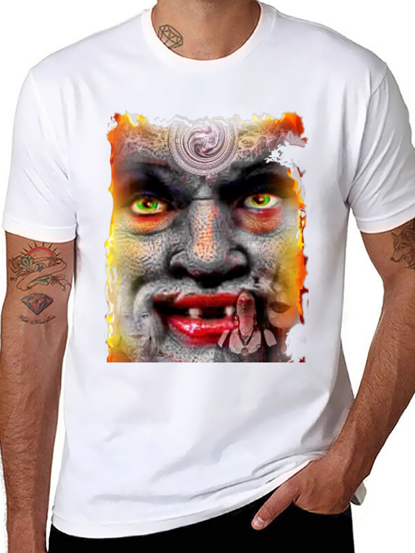 Black Unique Graphic Tee - Horror Face Design view 8