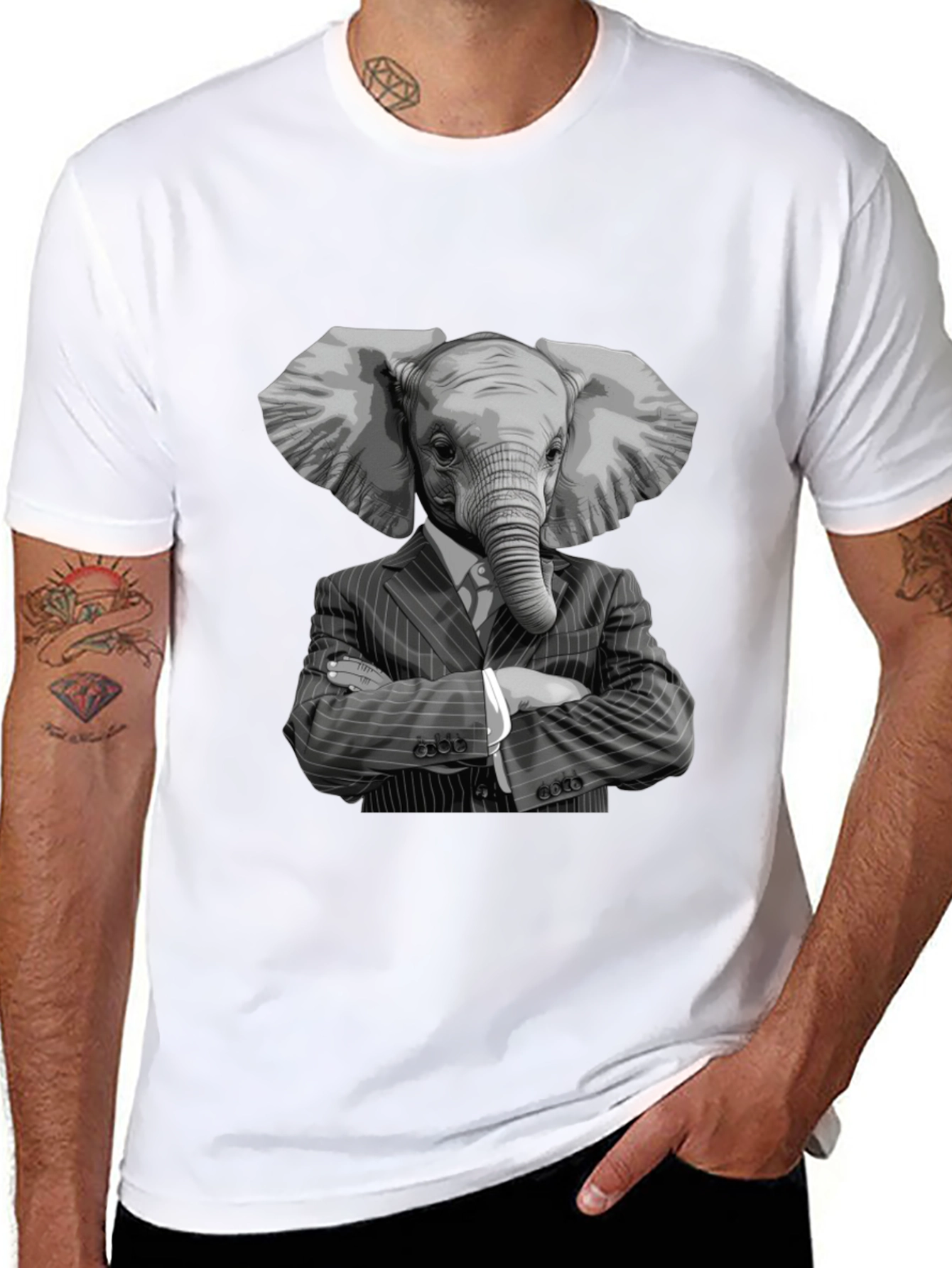 Black Elephant Suit T-Shirt - Unique Graphic Tee view 8