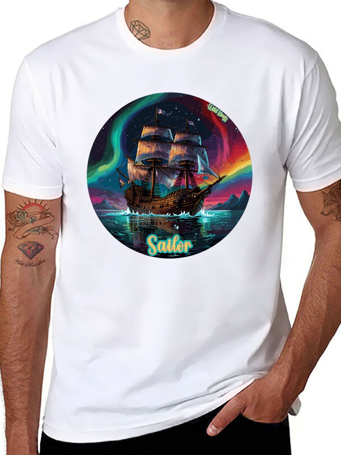 Black Sailor Ship Graphic Tee - Wild Kings Design view 8