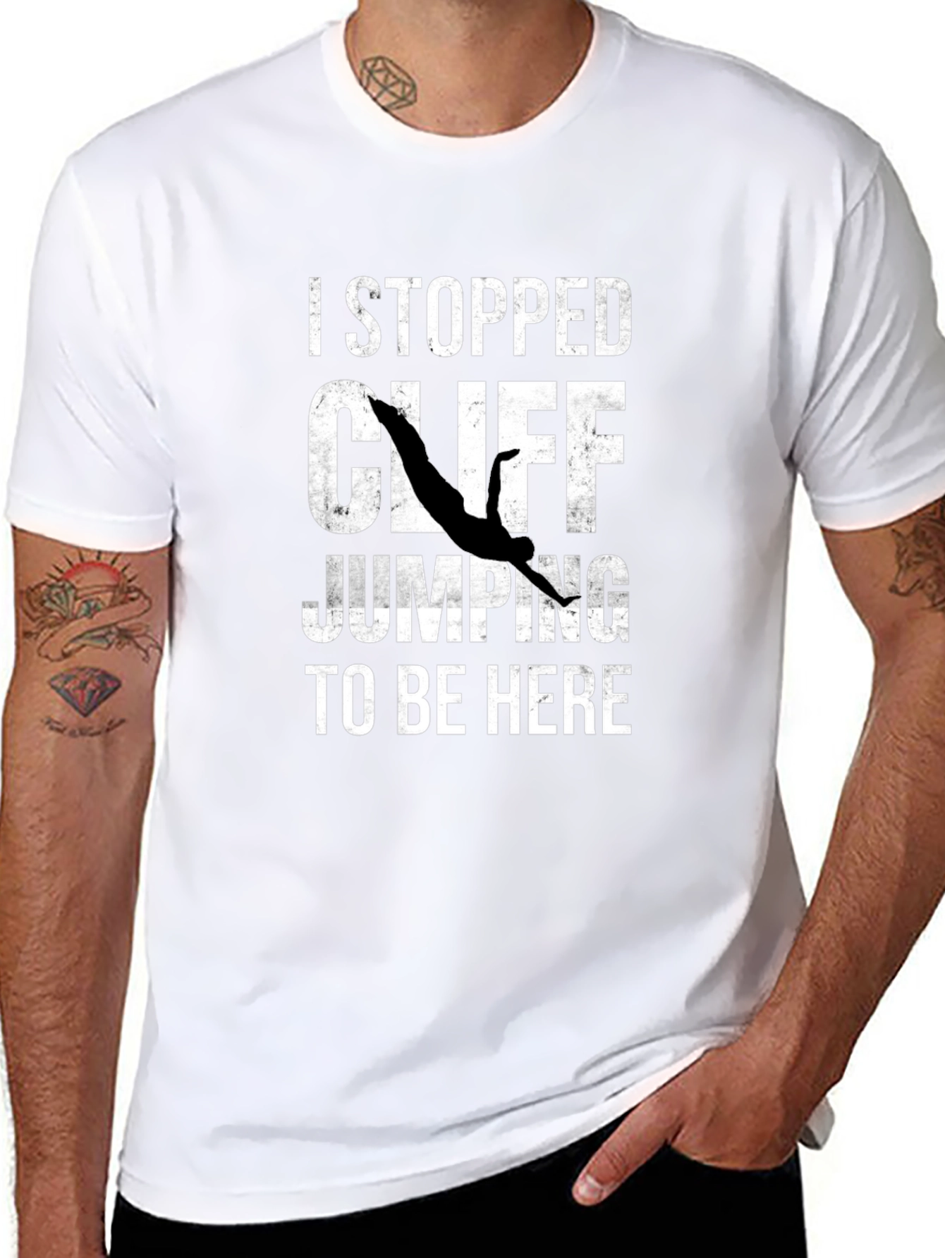 Black I Stopped Cliff Jumping T-Shirt - Funny Graphic Tee view 8