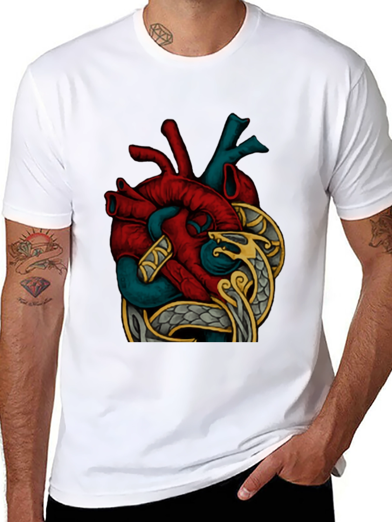Black Anatomic Heart Snake Graphic T-Shirt view 8