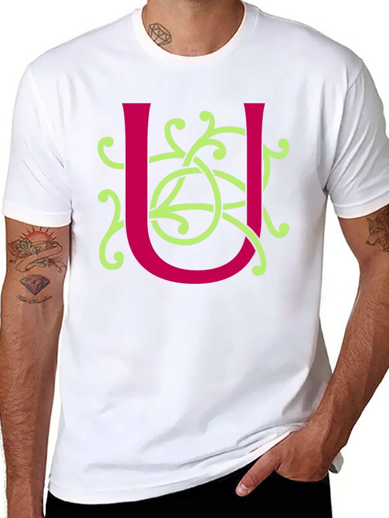 Black Celtic Knot U Letter Graphic T-Shirt view 8