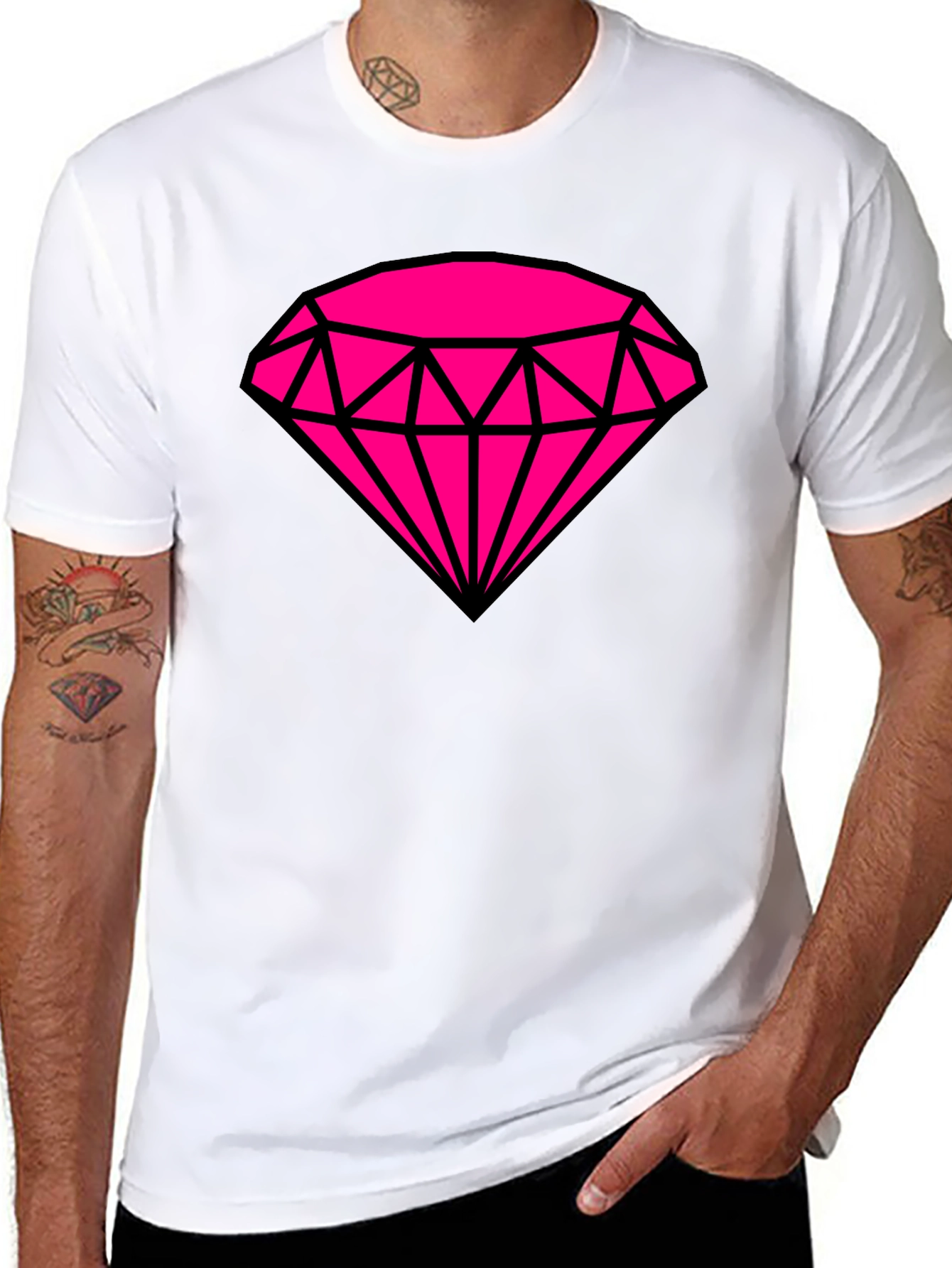 Black Bold Graphic Tee: Hot Pink Diamond Design view 8