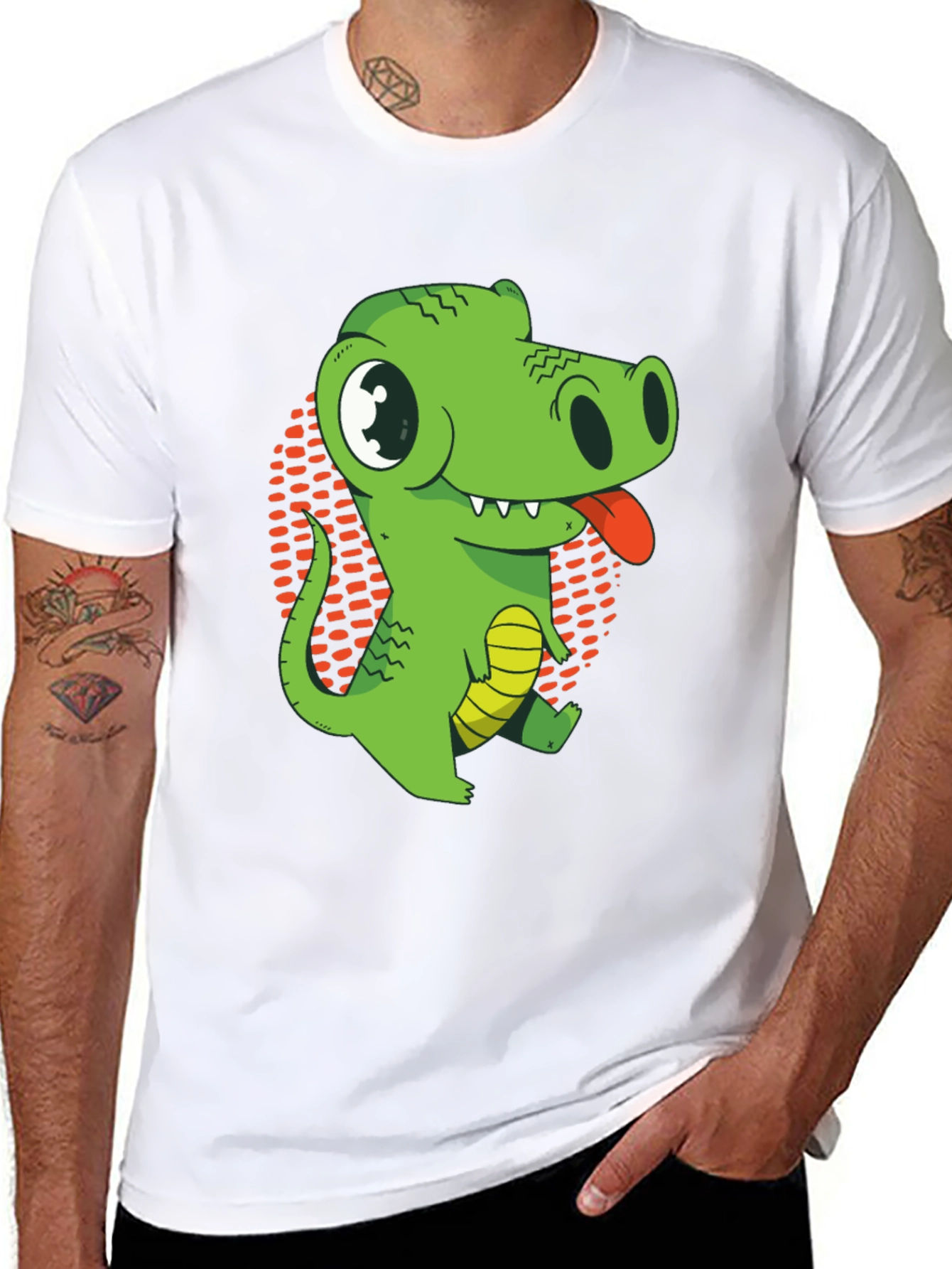 Black Cartoon Crocodile Graphic T-Shirt - Black Cotton Tee view 8