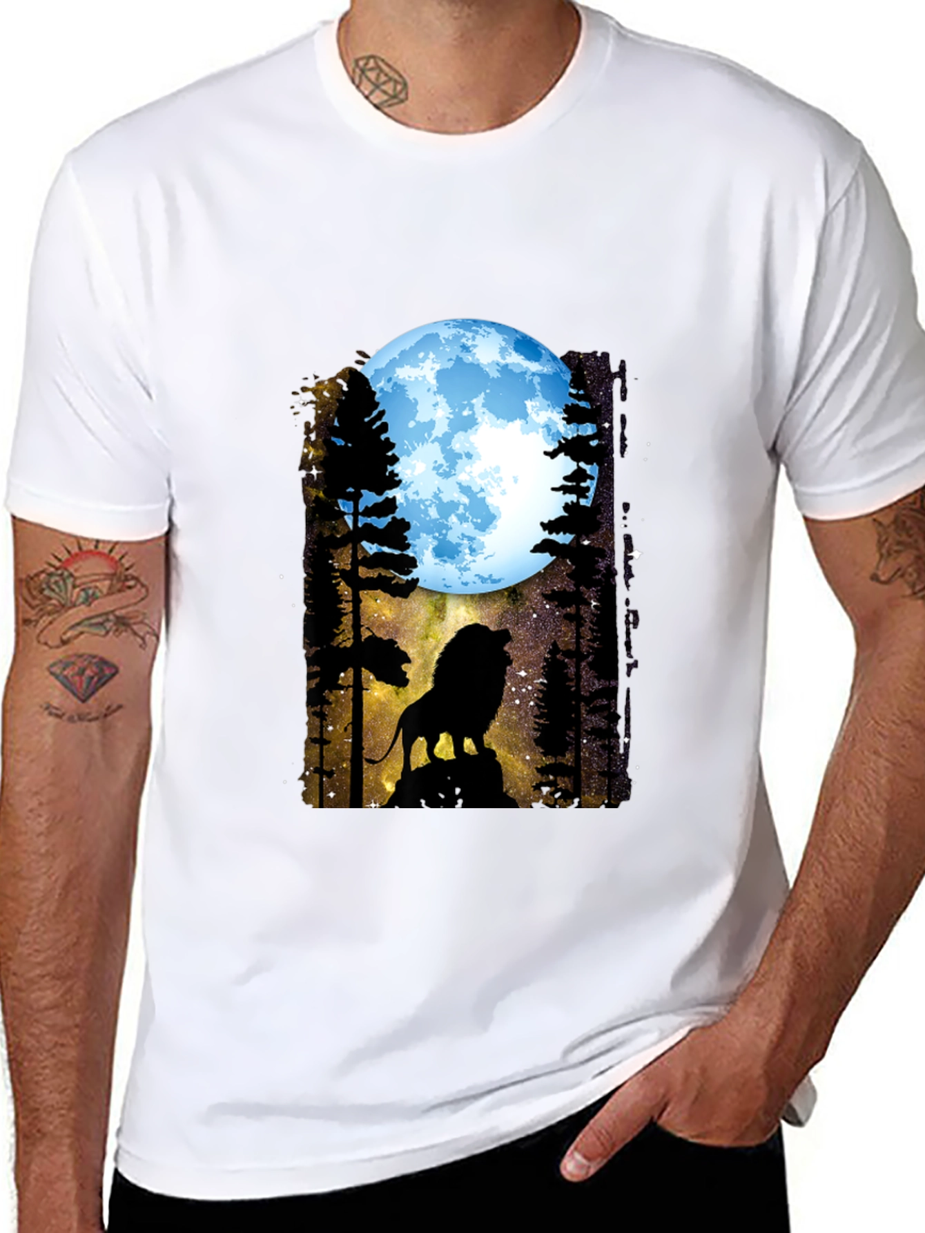 Black Lion Moon T-Shirt - Black Graphic Tee view 8
