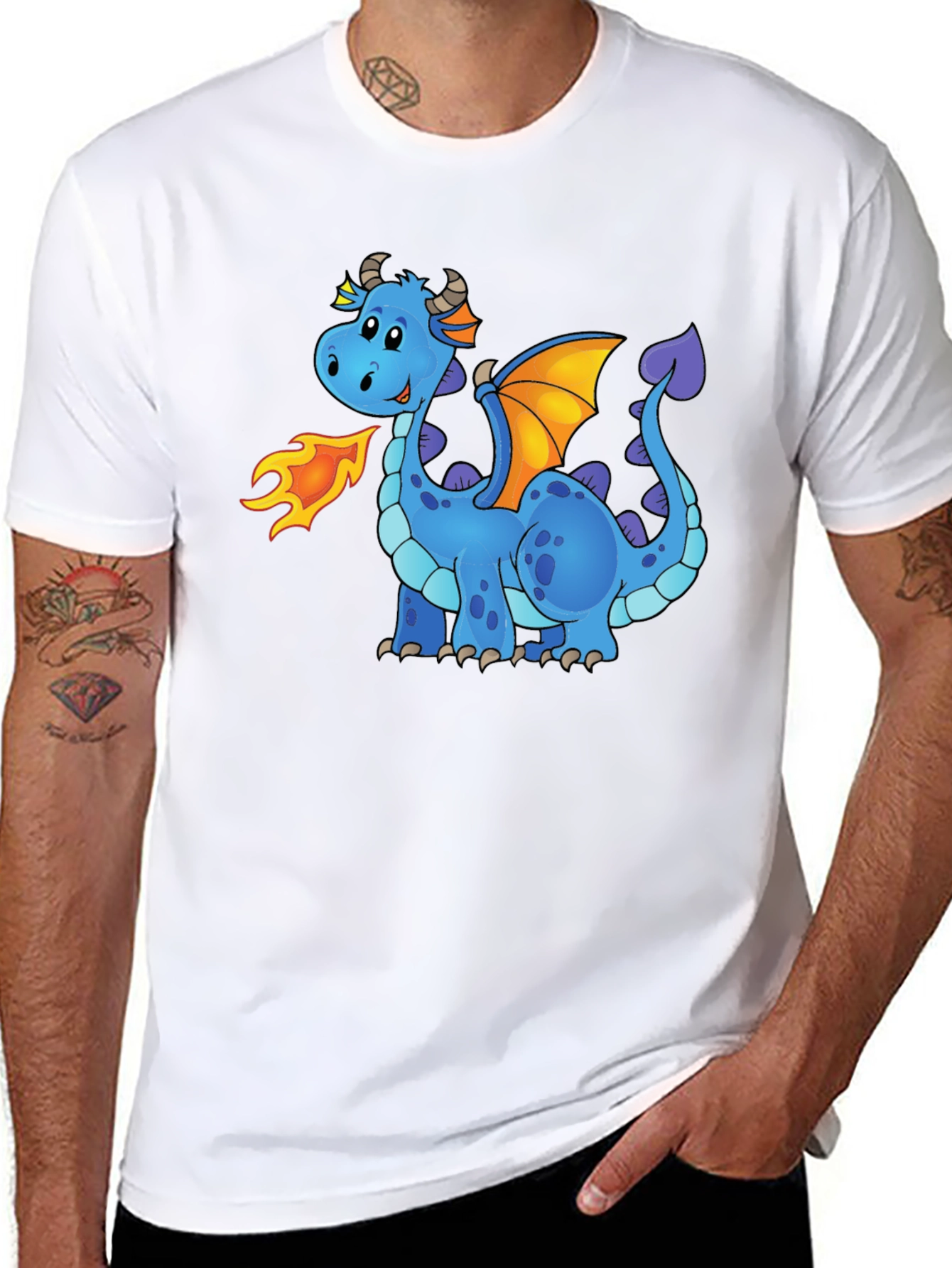 Black Cute Cartoon Dragon Graphic Tee - Unisex Black T-Shirt view 8