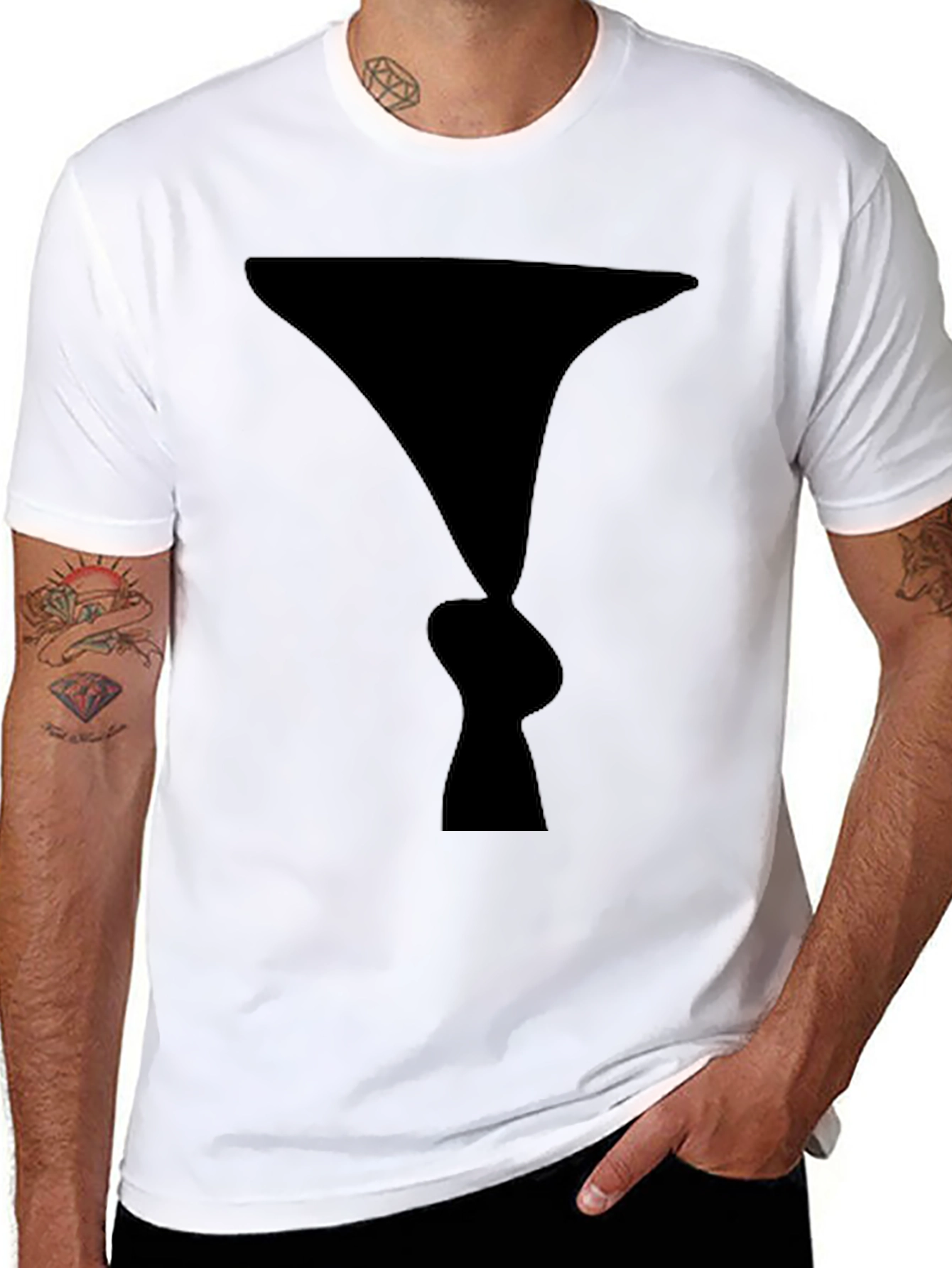 Black Optical Illusion Faces Black T-Shirt view 8