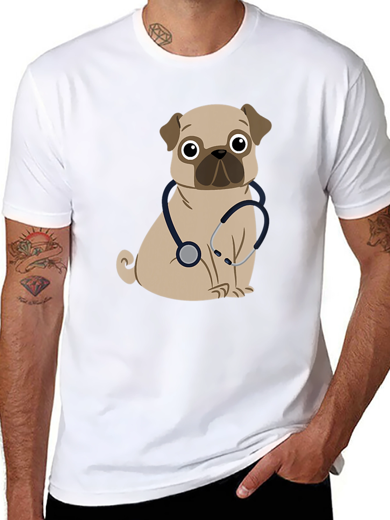 Black Pug Dog Vet T-Shirt view 8