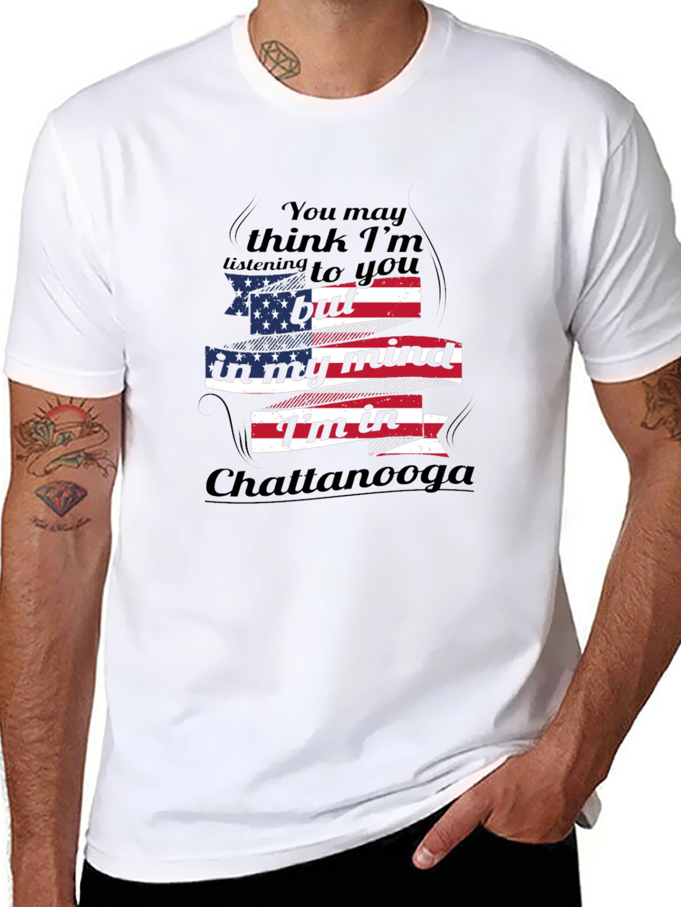 Black Chattanooga Mind T-Shirt - Patriotic American Flag Design view 8