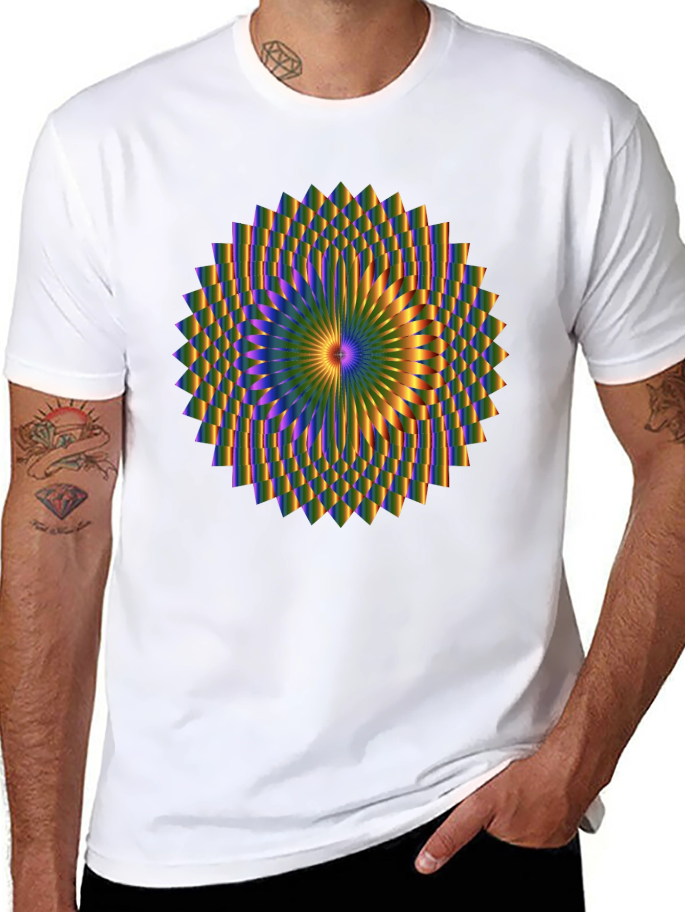 Black Optical Illusion Mandala Graphic Black T-Shirt view 8