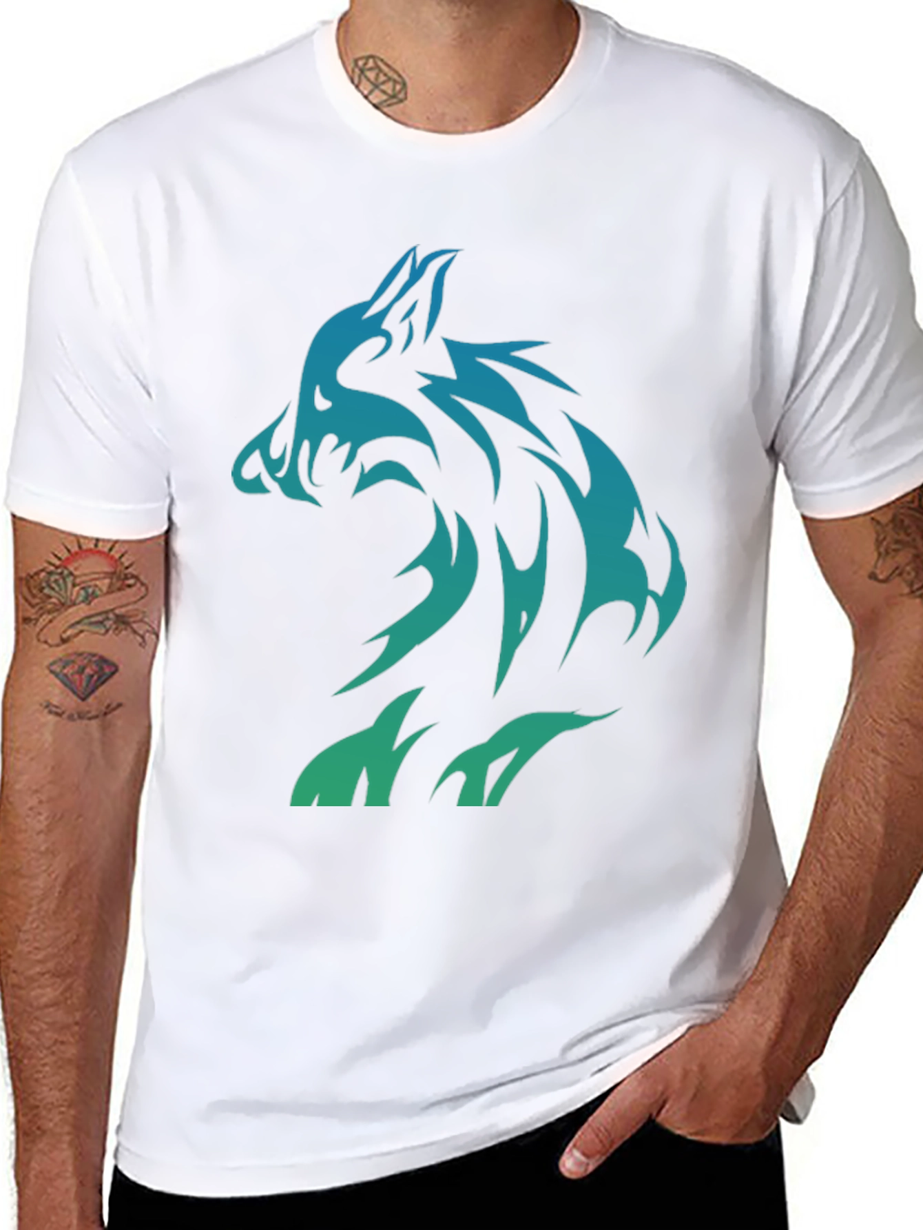 Black Tribal Wolf Graphic T-Shirt - Black Cotton Tee view 8