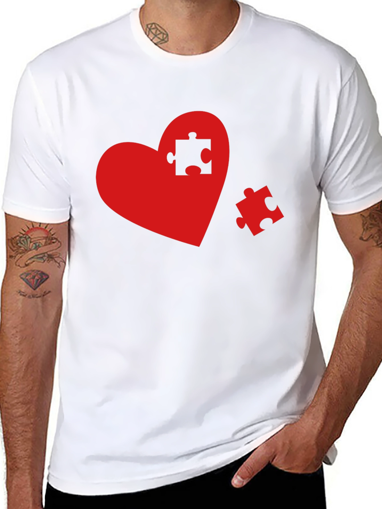 Black Heart Puzzle Piece Graphic Tee - Black view 8