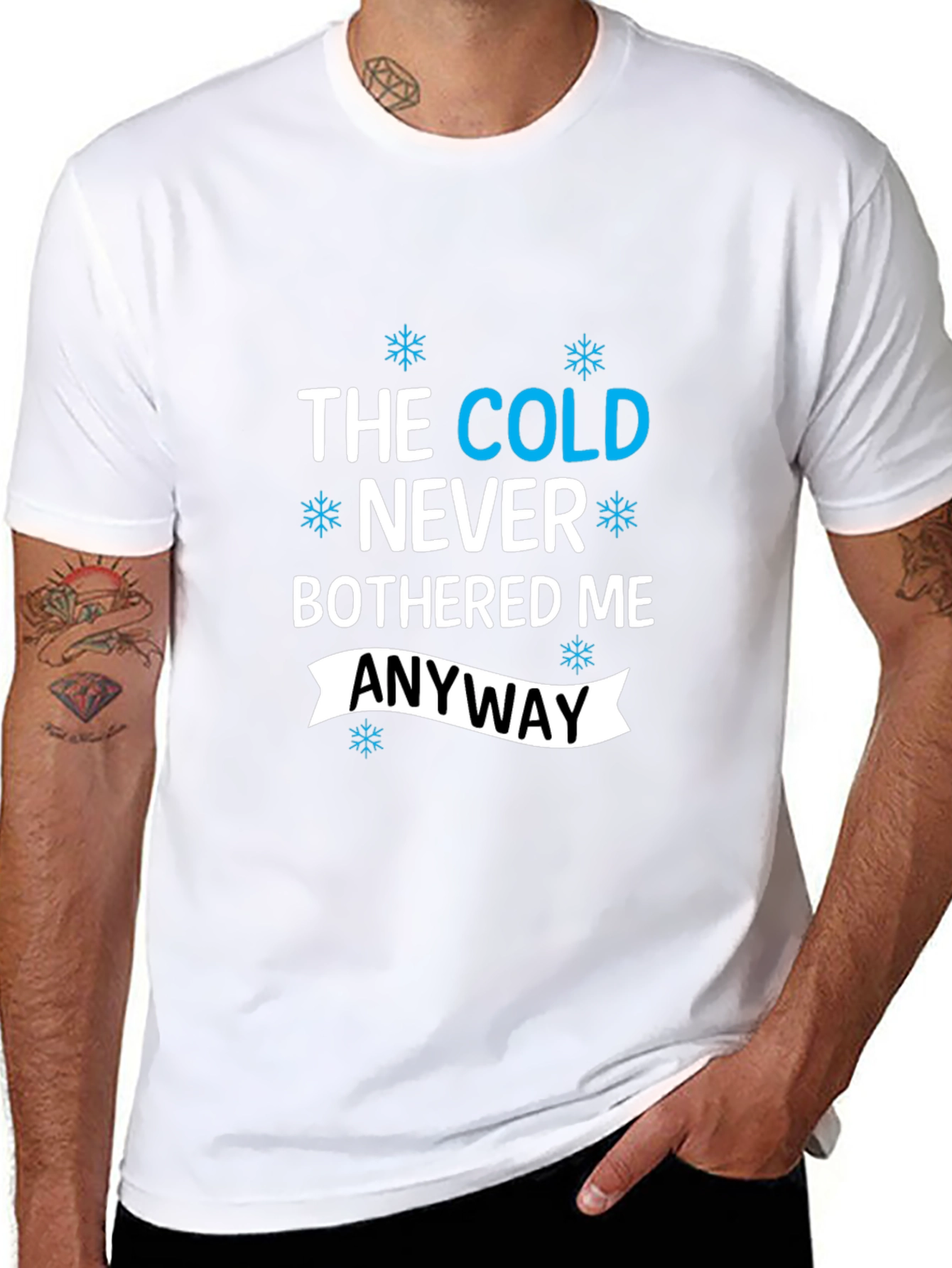 Black The Cold Never Bothered Me Anyway Black T-Shirt view 8