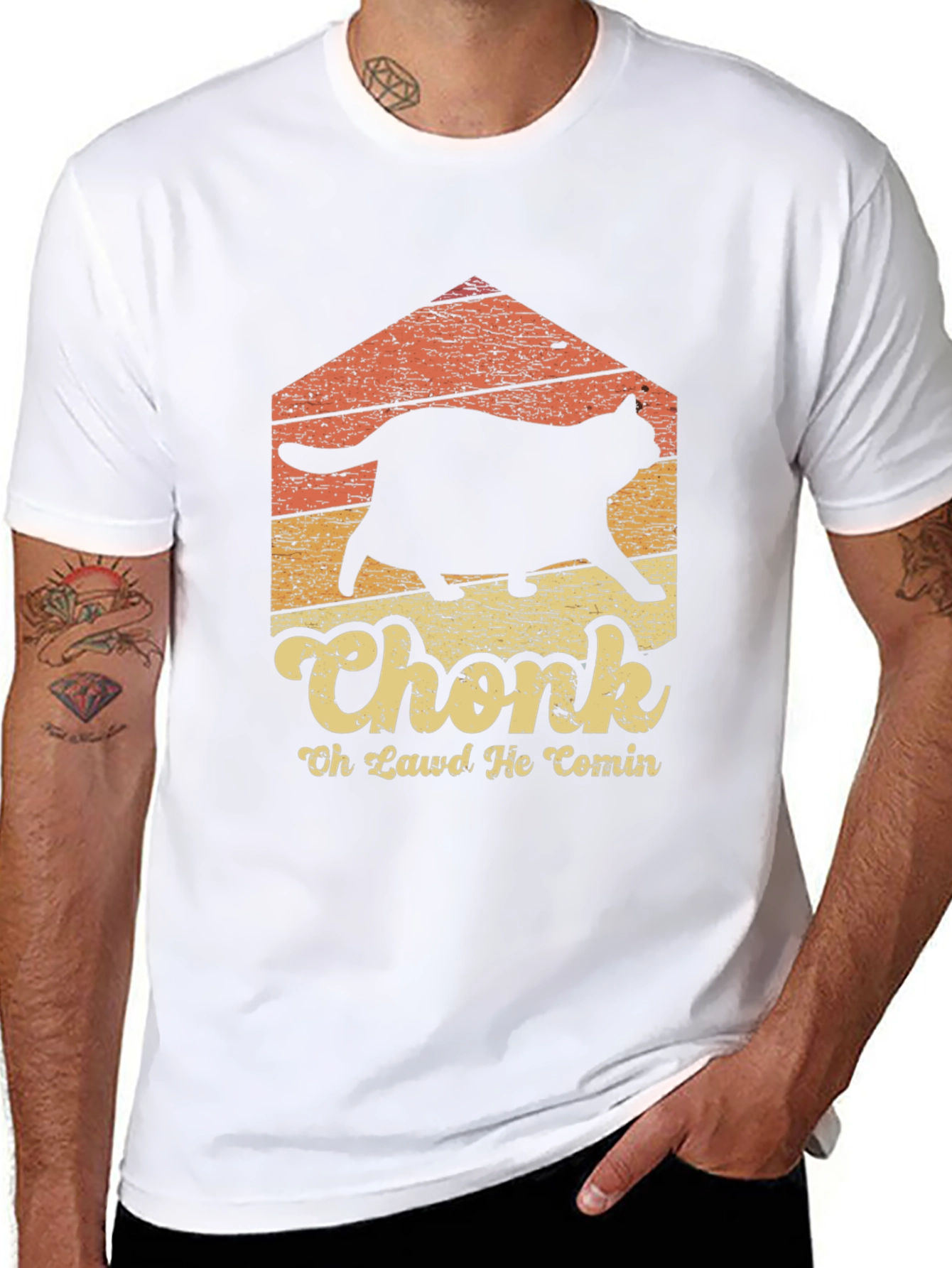 Black Chonk Cat T-Shirt - Oh Lawd He Comin' view 8