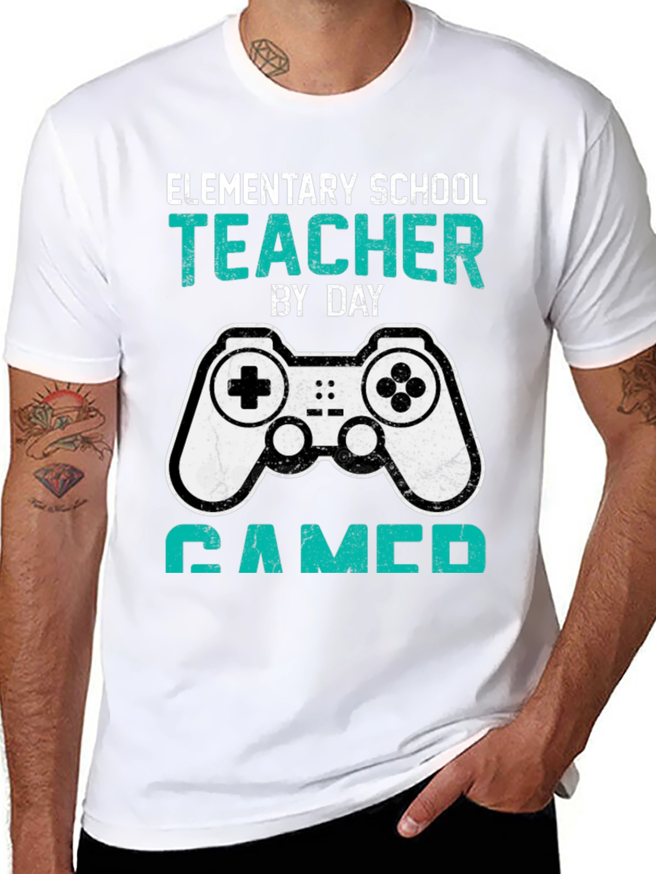 Black Elementary School Teacher Gamer T-Shirt view 8