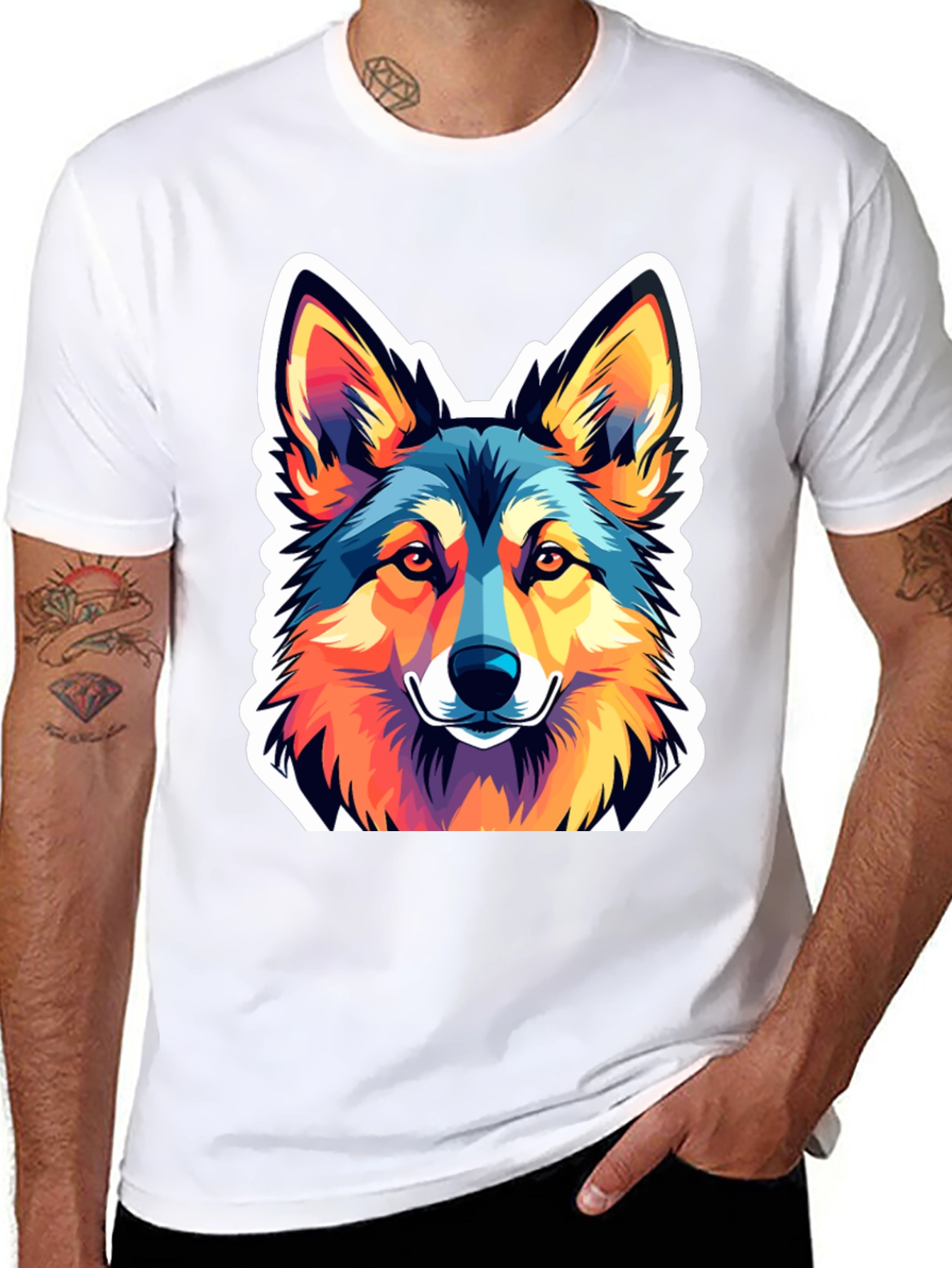 Black Vibrant Wolf Graphic Tee - Stylish Men's Black T-Shirt view 8