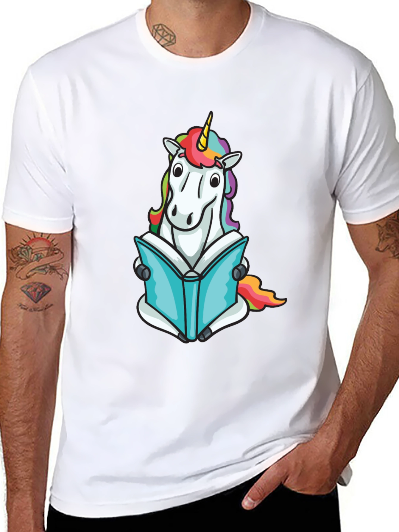 Black Unicorn Reading Book Black T-Shirt view 8