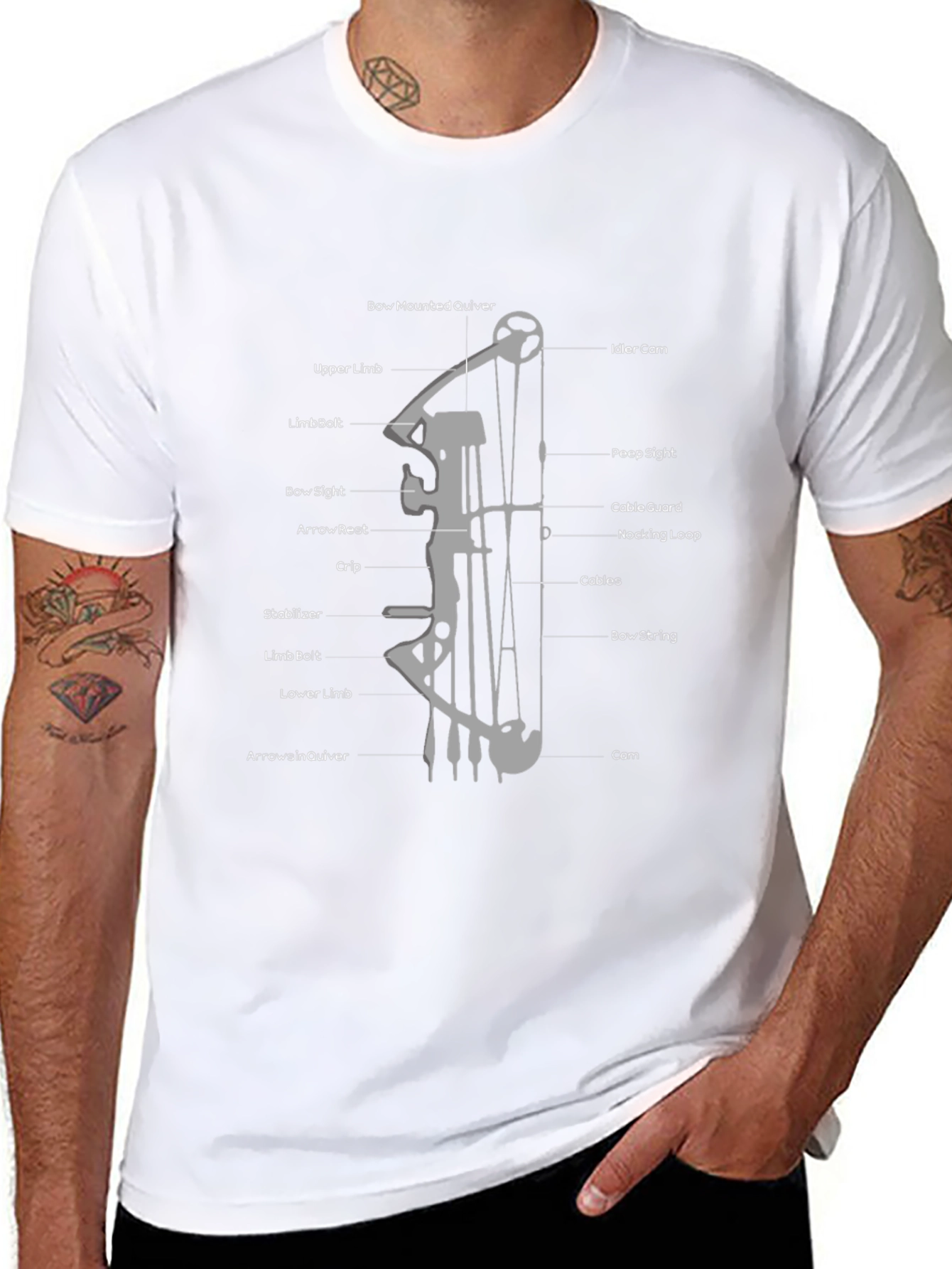 Black Archery Bow Diagram Black T-Shirt view 8