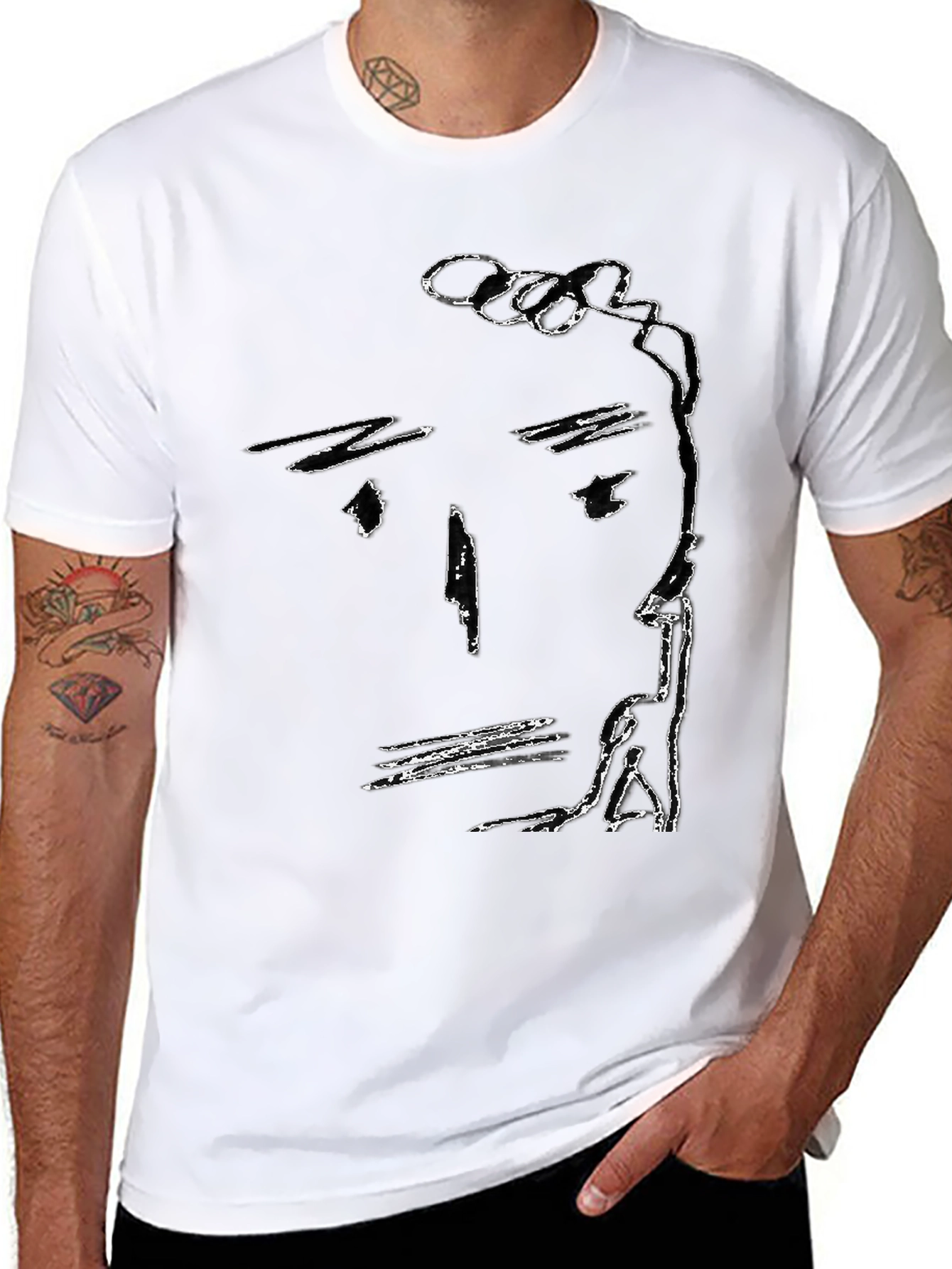 Black Abstract Face Black T-Shirt, Minimalist Art Tee view 8