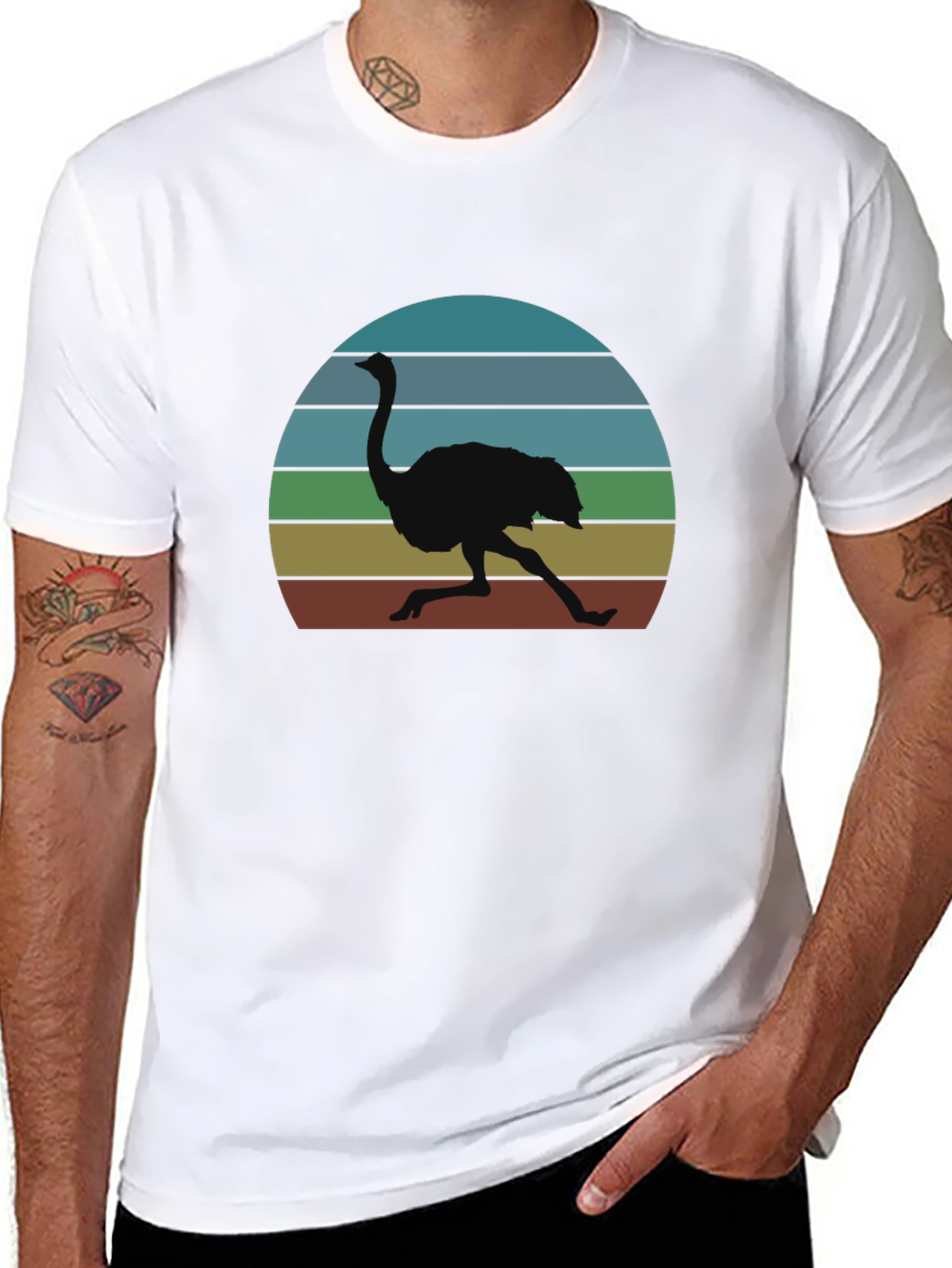 Black Retro Ostrich Sunset T-Shirt view 8