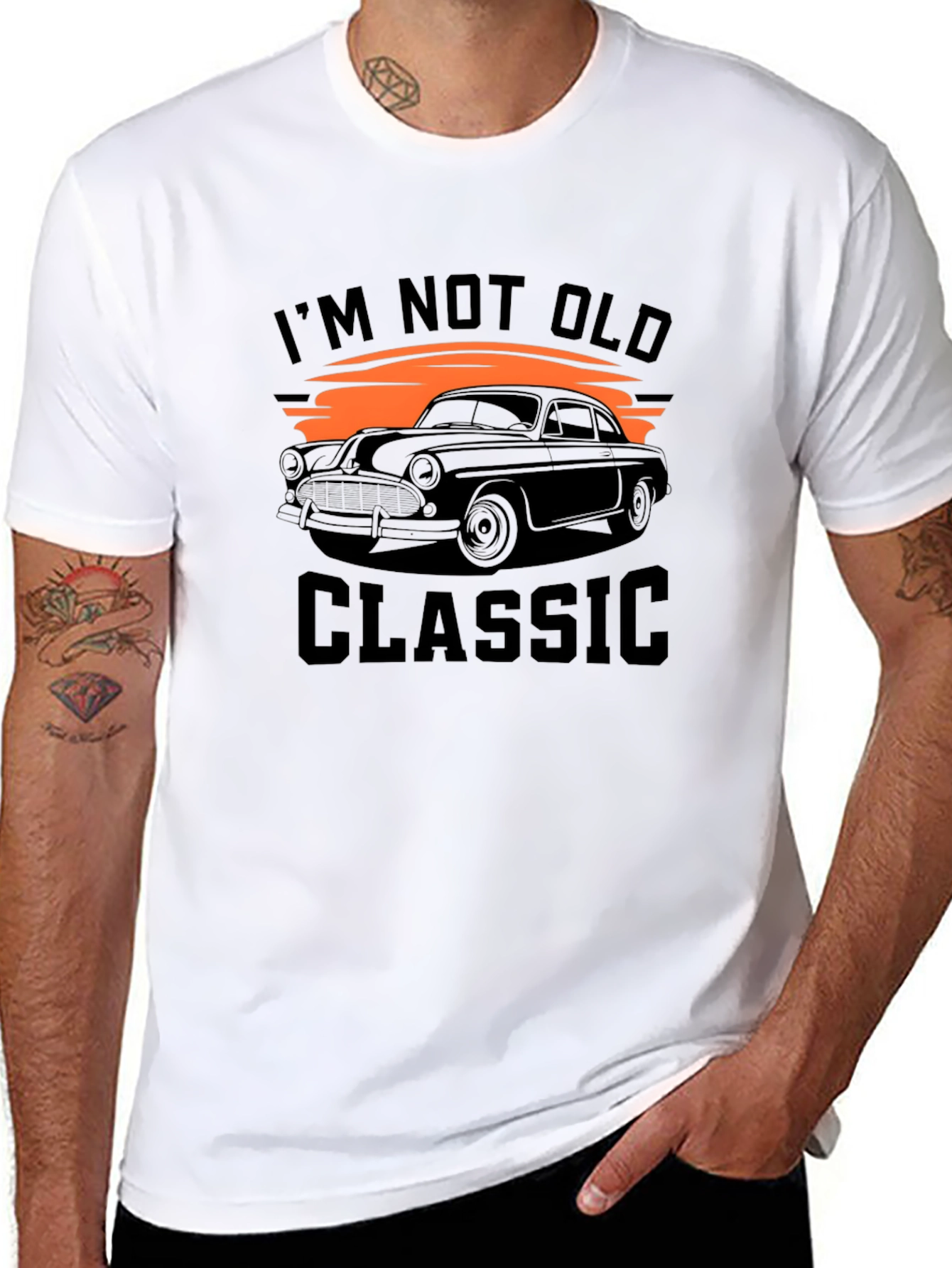 Black Classic Car Graphic Tee - "I'm Not Old, I'm Classic" view 8
