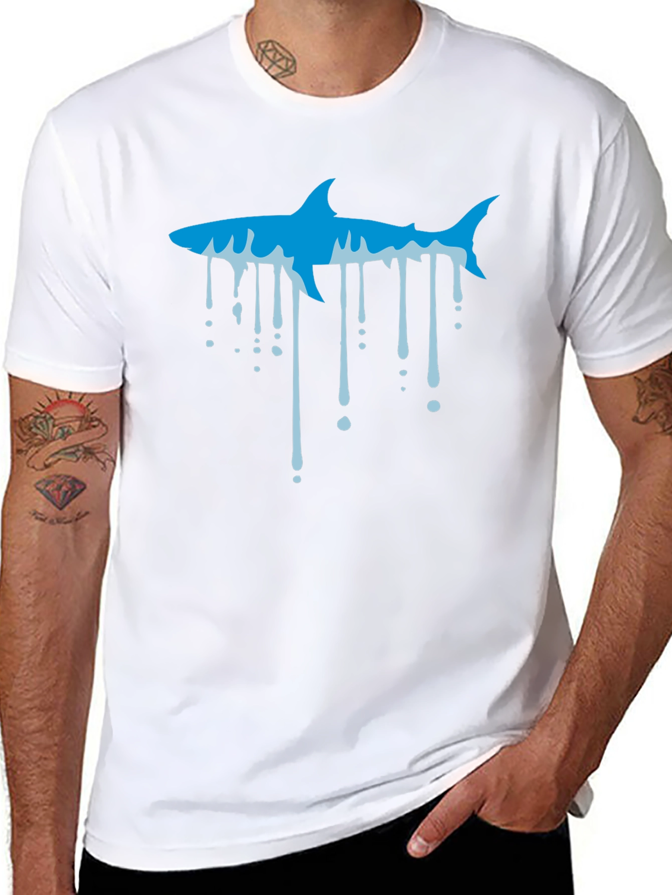 Black Cool Shark Drip Graphic Black T-Shirt view 8