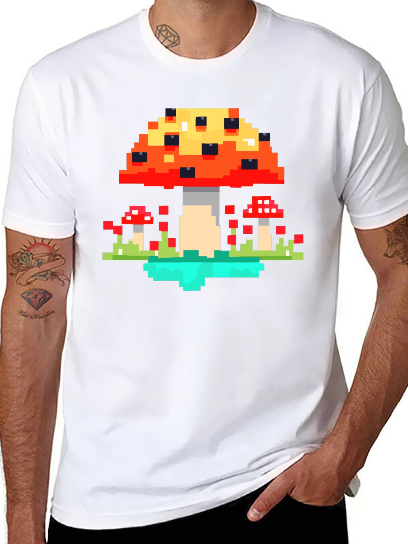 Black Pixel Mushroom Graphic Tee - Retro Gaming Style Shirt view 8